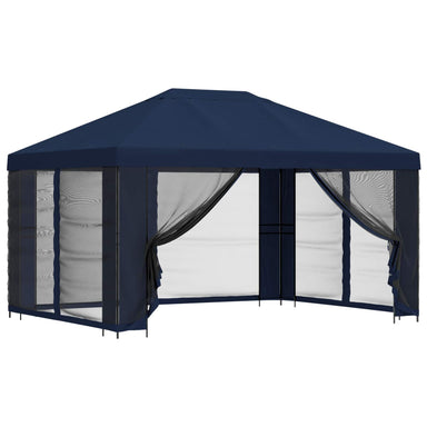 Tuin Gazebo met Zijwanden 4 × 3 m Blauw Polyester en staal