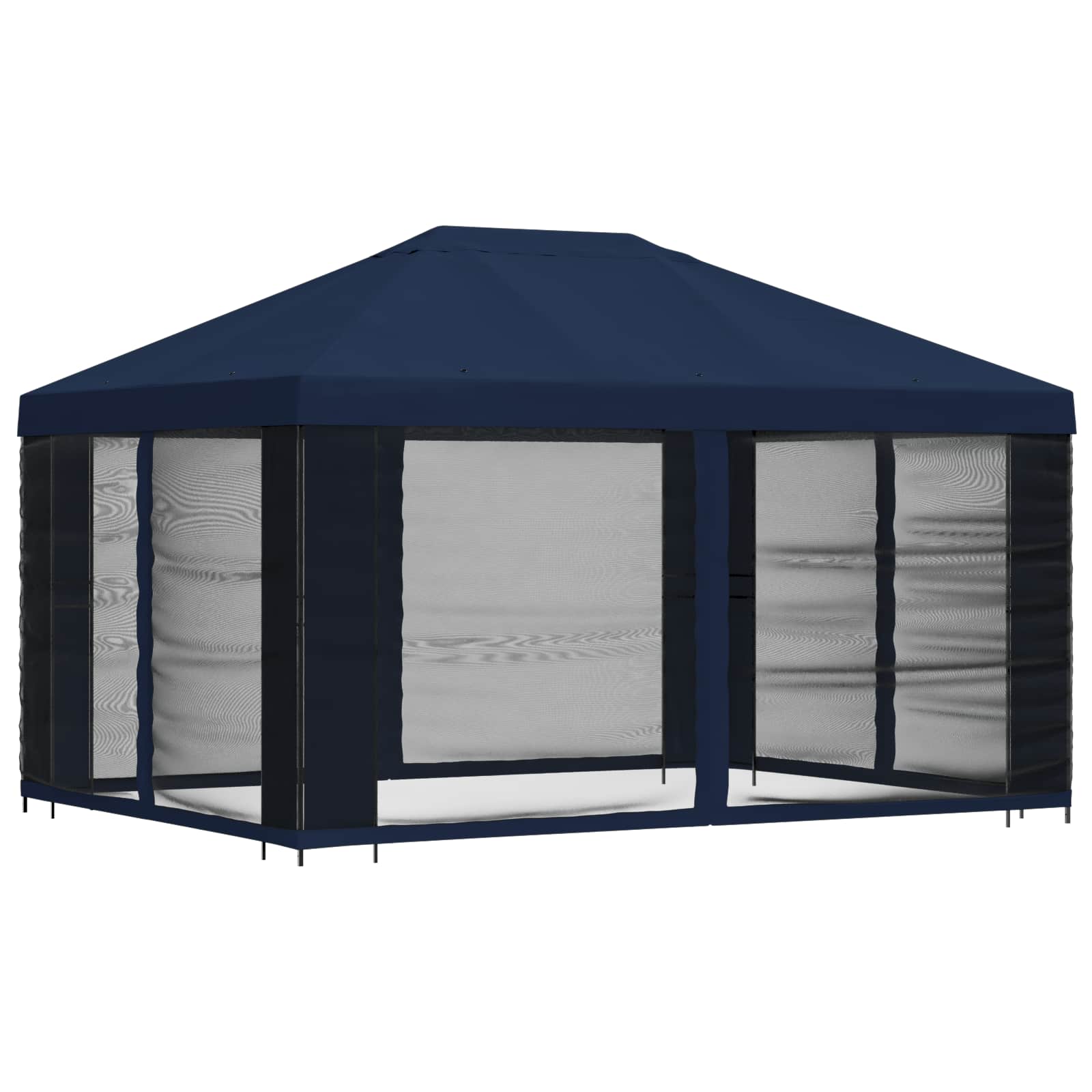 Tuin Gazebo met Zijwanden 4 × 3 m Blauw Polyester en staal