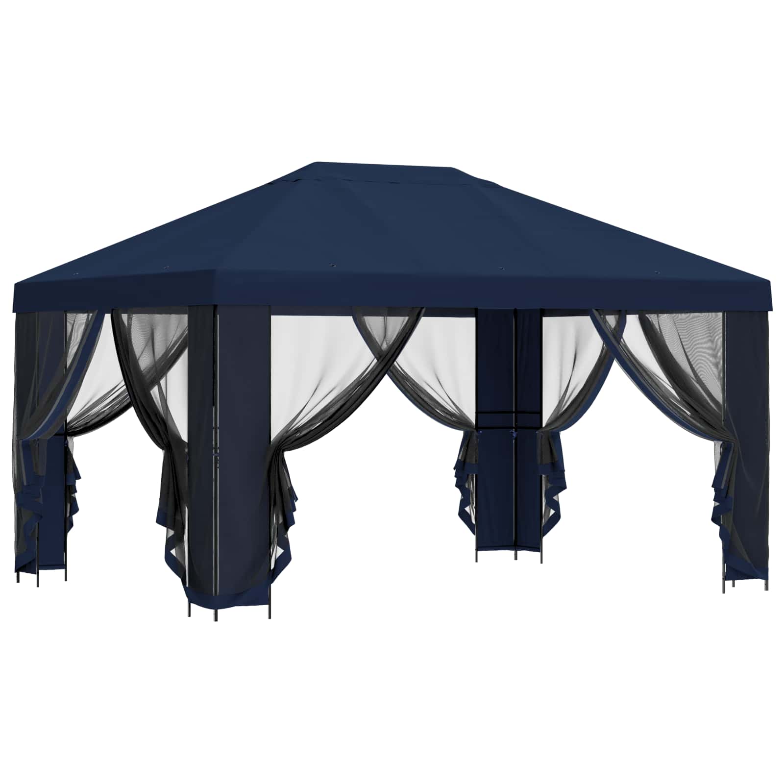 Tuin Gazebo met Zijwanden 4 × 3 m Blauw Polyester en staal