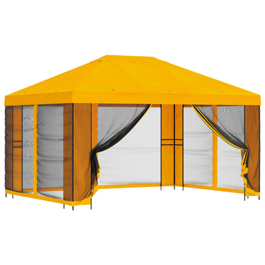 Tuin Gazebo met Zijwanden 4 × 3 m Geel Polyester en staal