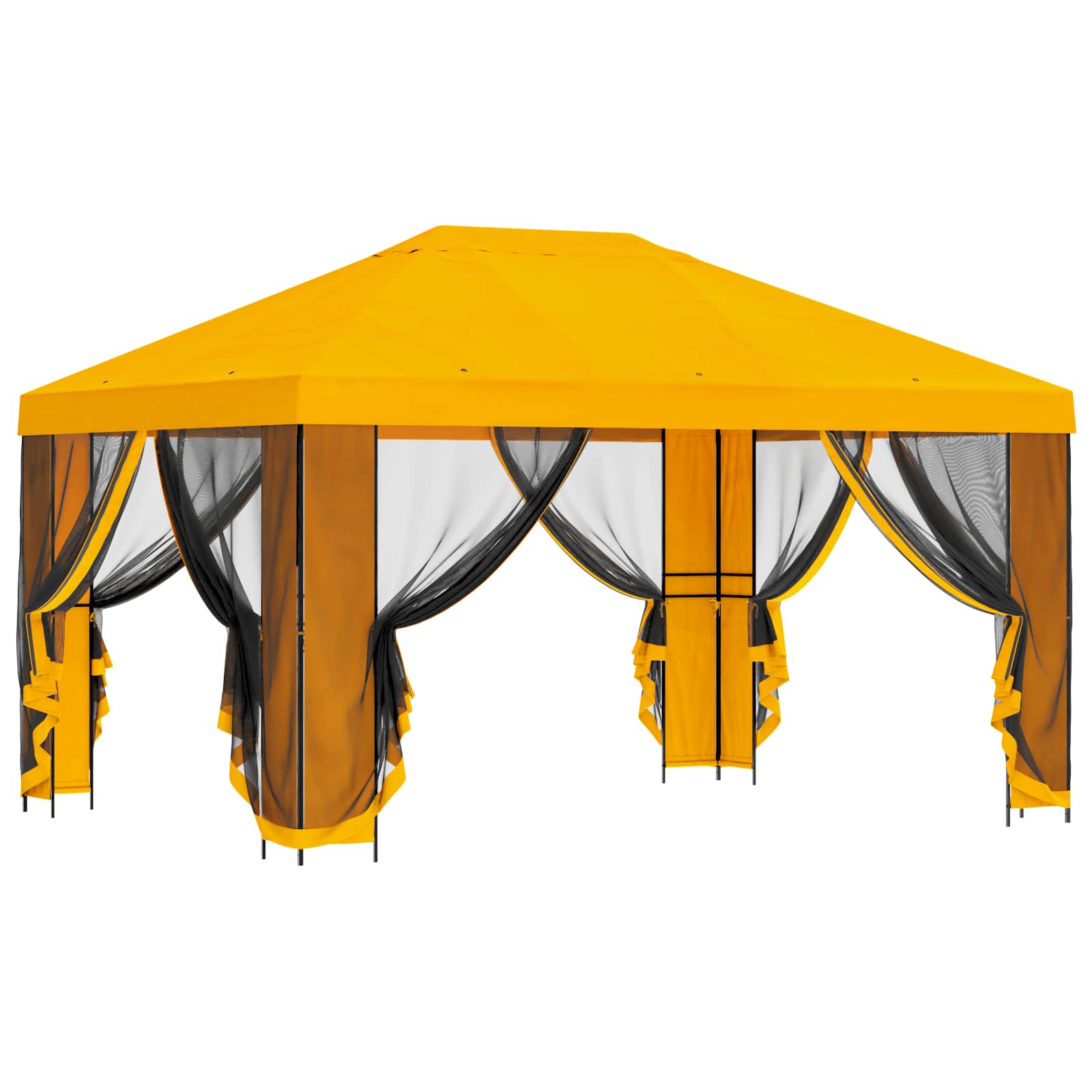 Tuin Gazebo met Zijwanden 4 × 3 m Geel Polyester en staal