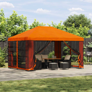 Tuin Gazebo met Zijwanden 4 × 3 m Oranje Polyester en staal