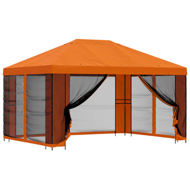 Tuin Gazebo met Zijwanden 4 × 3 m Oranje Polyester en staal