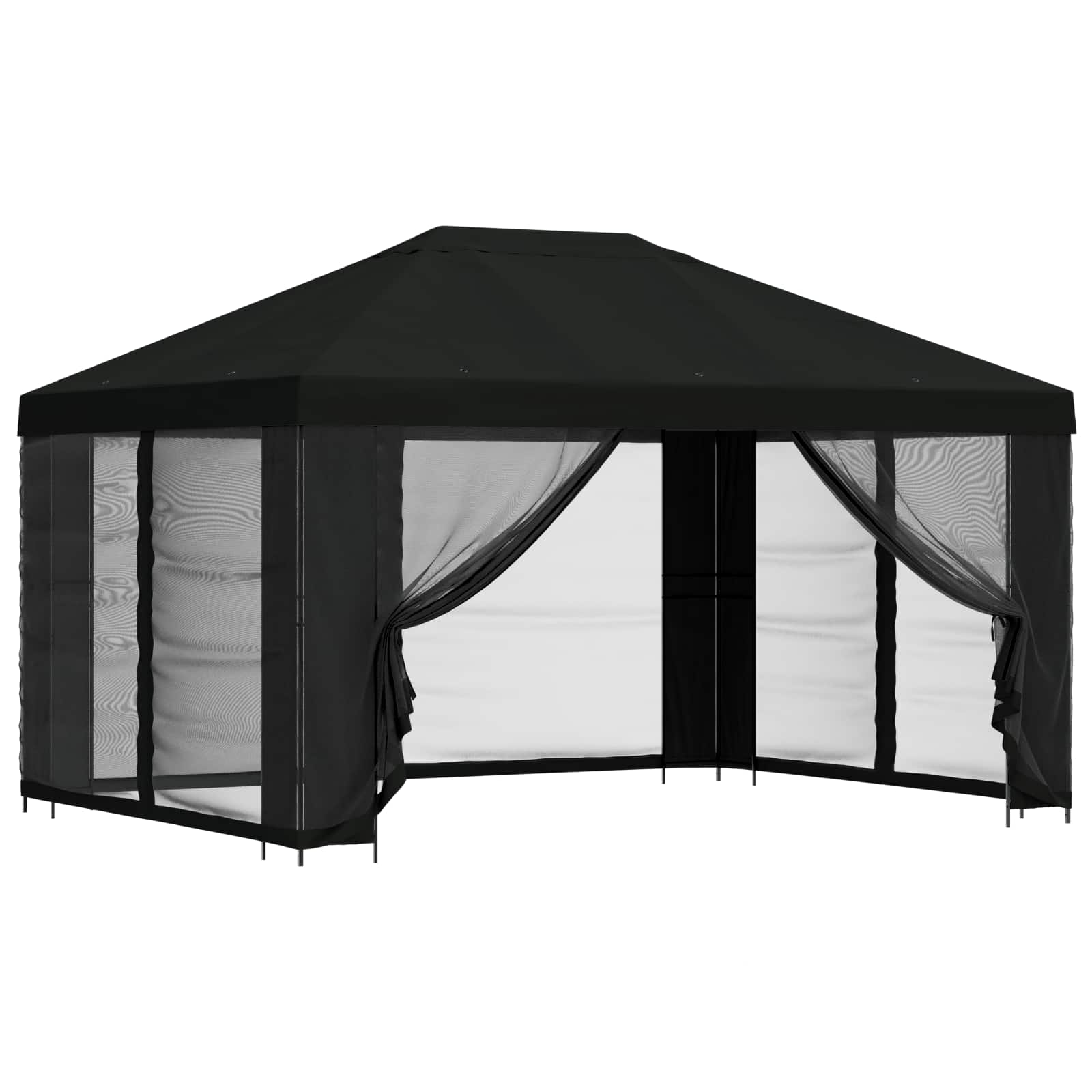 Paviljoen met zijwanden 4 × 3 m Zwart Polyester en staal