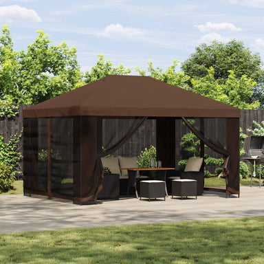 Tuin Gazebo met Zijwanden 4 × 3 m Bruin Polyester en staal