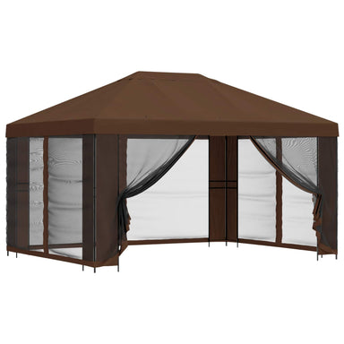 Tuin Gazebo met Zijwanden 4 × 3 m Bruin Polyester en staal