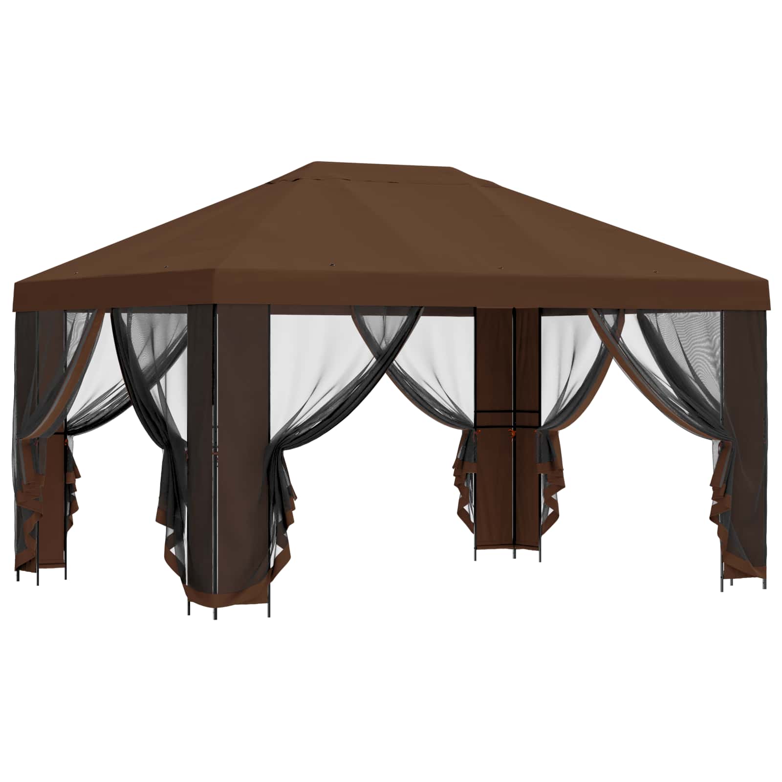 Tuin Gazebo met Zijwanden 4 × 3 m Bruin Polyester en staal