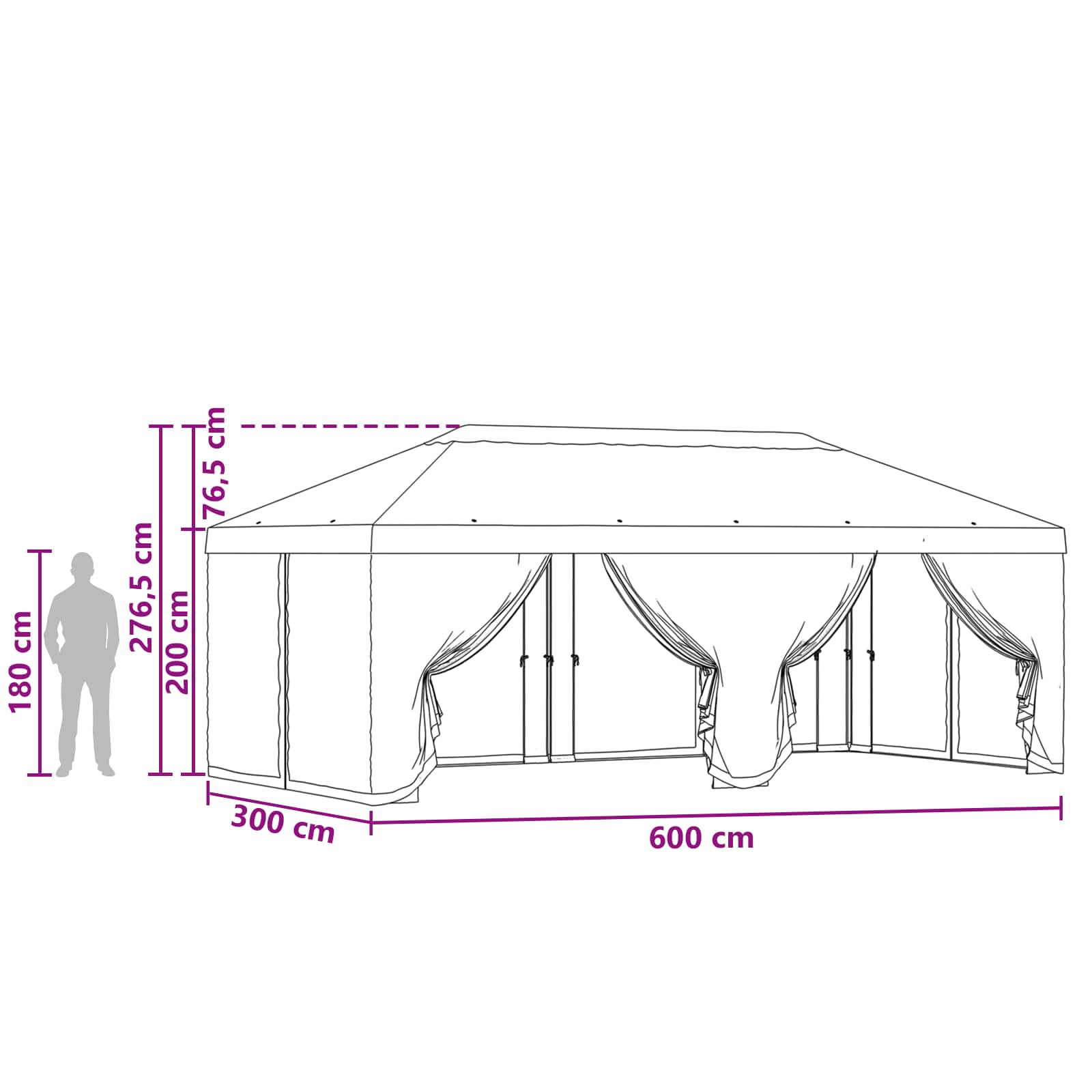 Gazebo Hoes met Zijwanden 6 x 3 m Groen Polyester 190 gsm