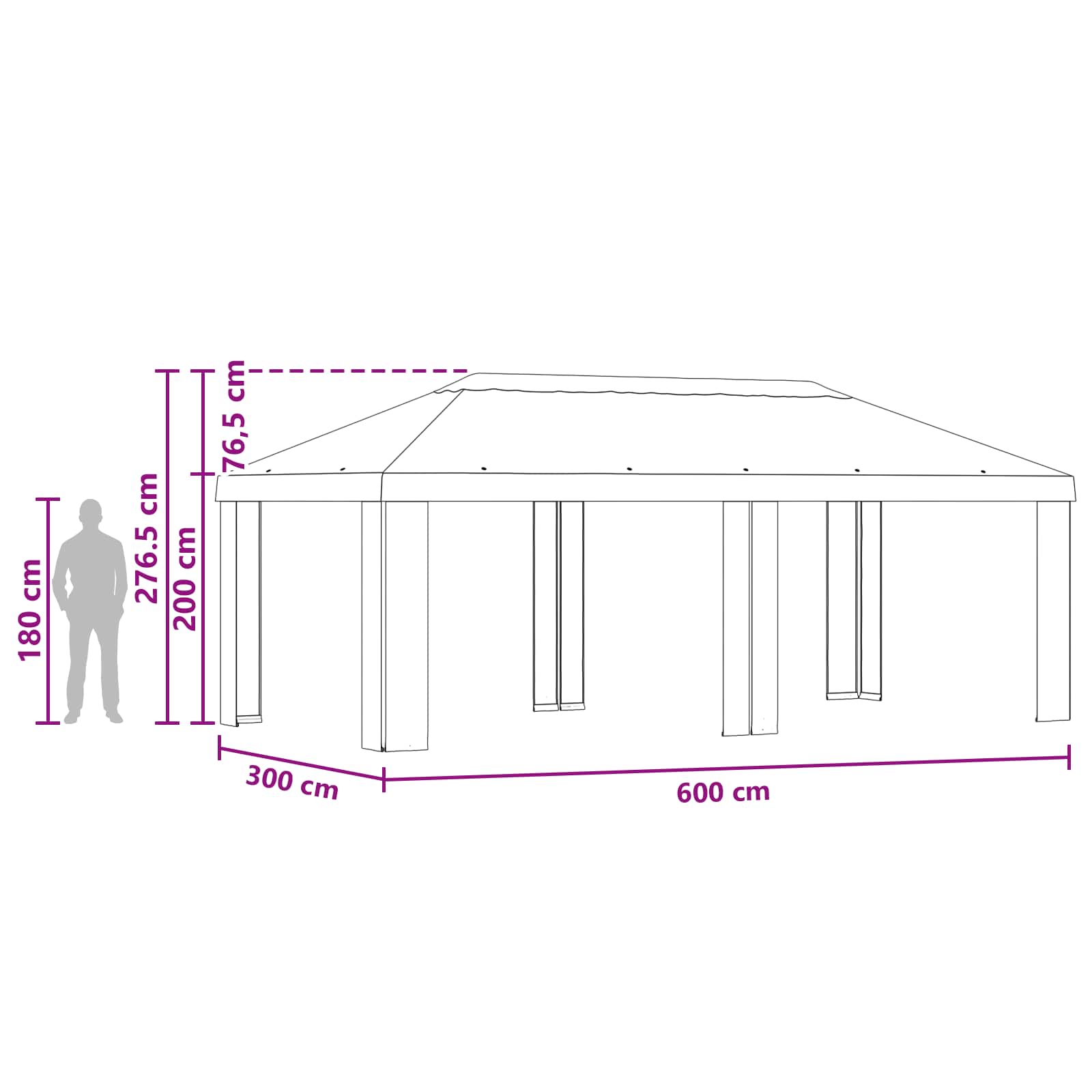 Paviljoenhoes 6 x 3 m Bordeauxrood Polyester 190 gsm