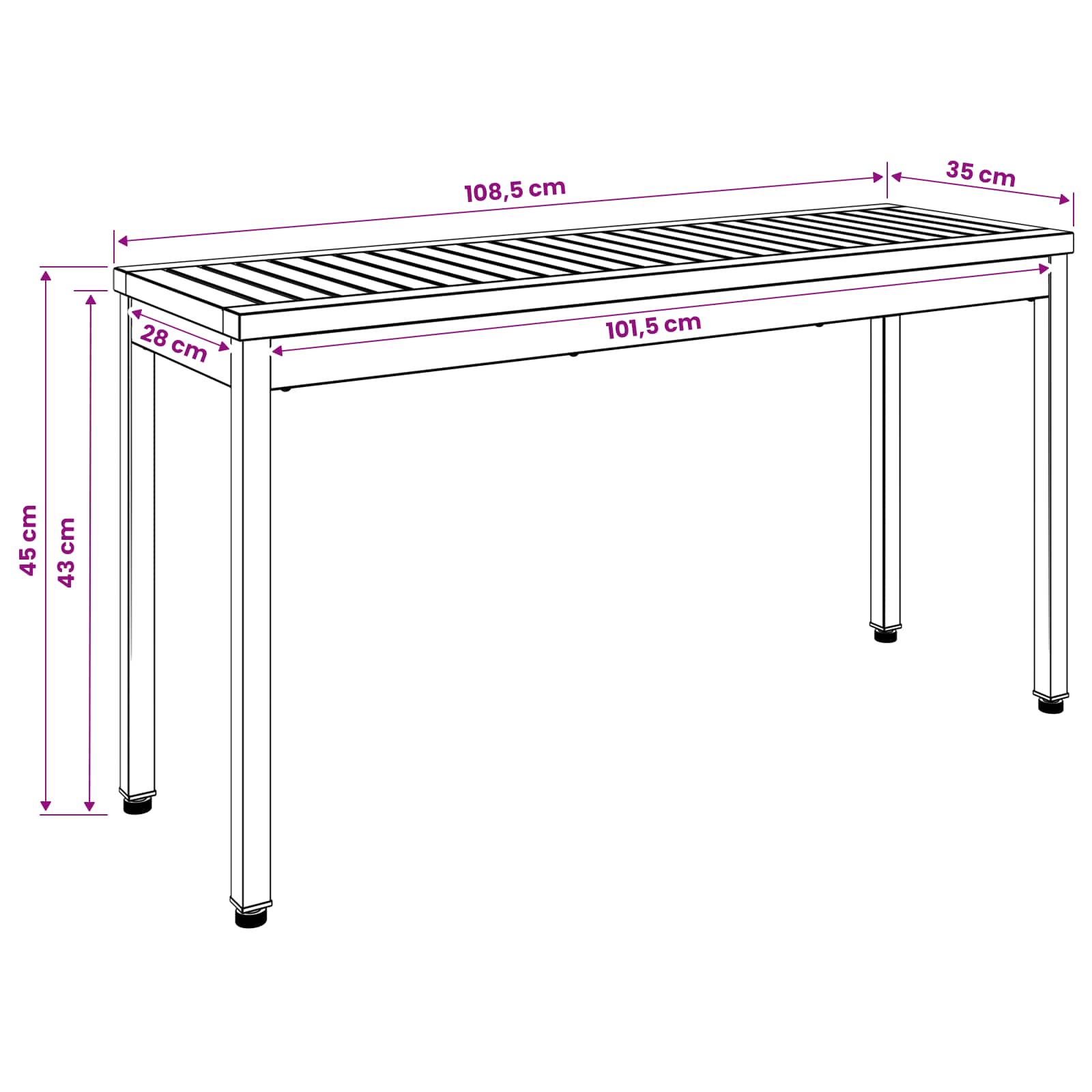 Tuinbank 108,5 x 35 x 45 cm Massief Acaciahout Naturel en Zwart