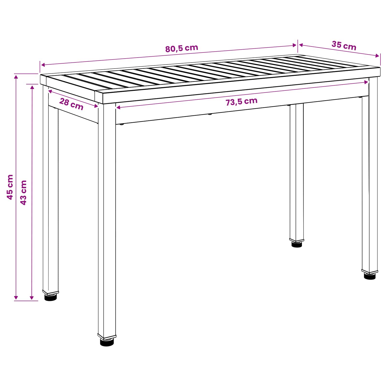 Tuinbank 80,5 x 35 x 45 cm Massief Acaciahout Wit Rechthoekig