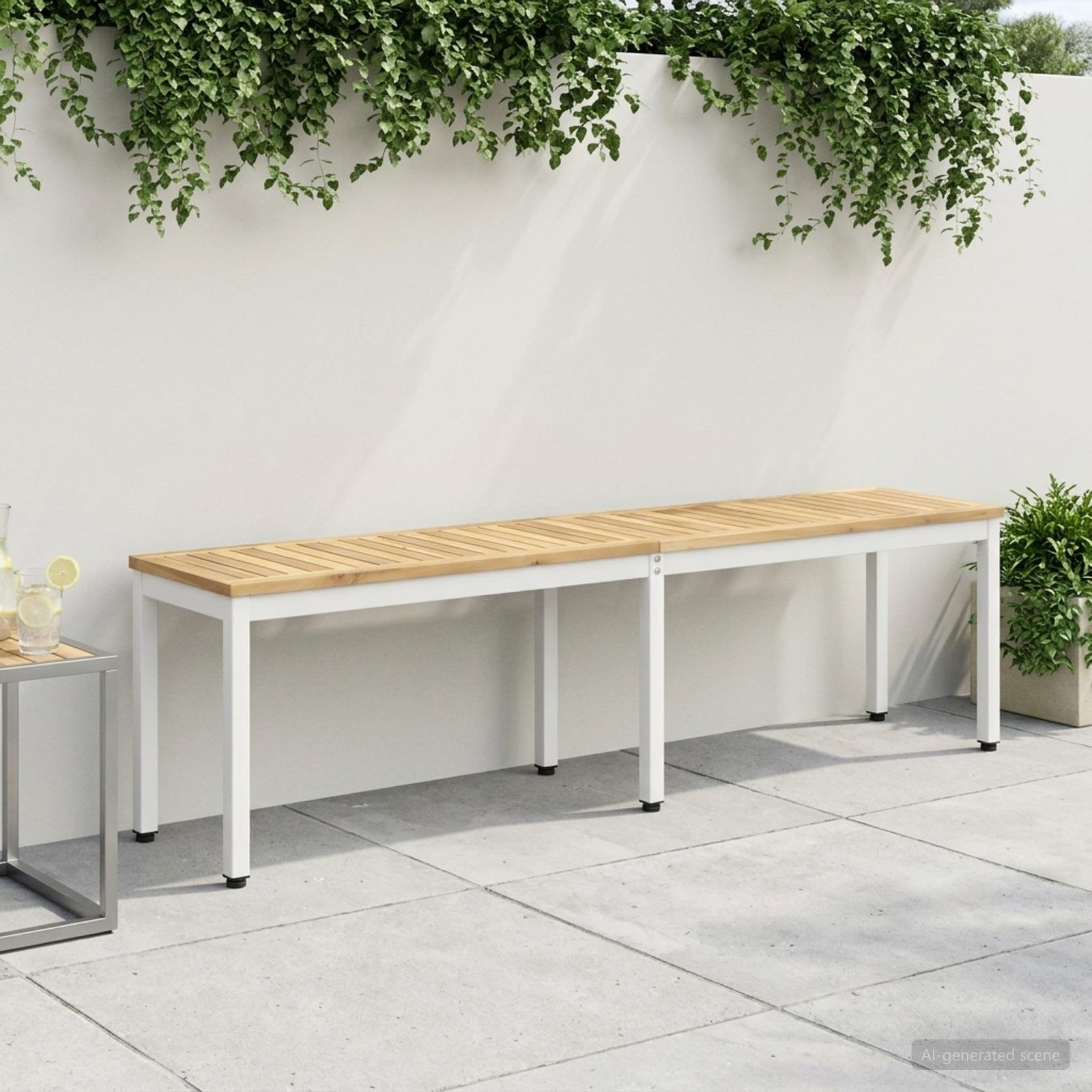 Tuinbank 161 x 35 x 45 cm Massief Acaciahout Wit Rechthoekig