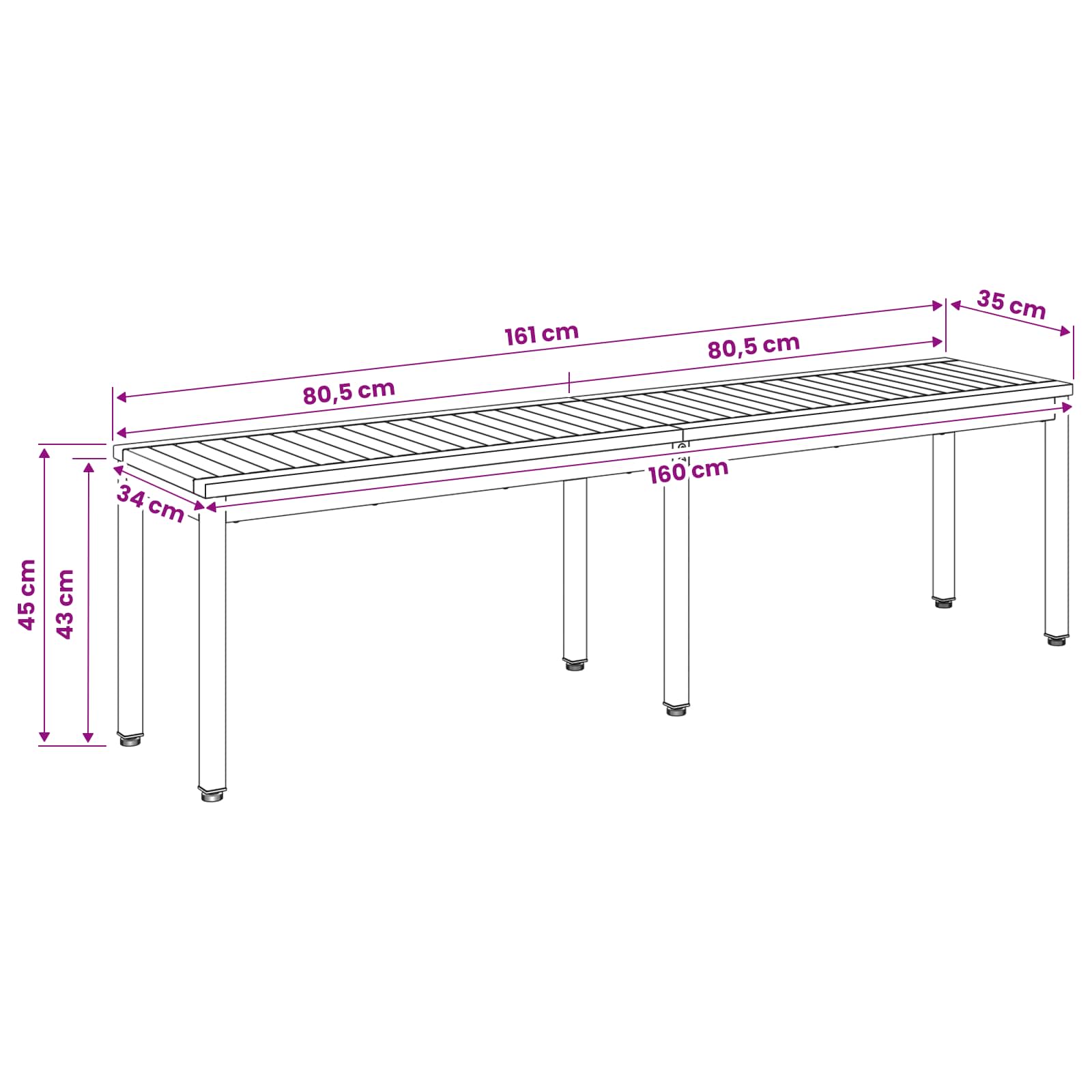 Tuinbank 161 x 35 x 45 cm Massief Acaciahout Wit Rechthoekig