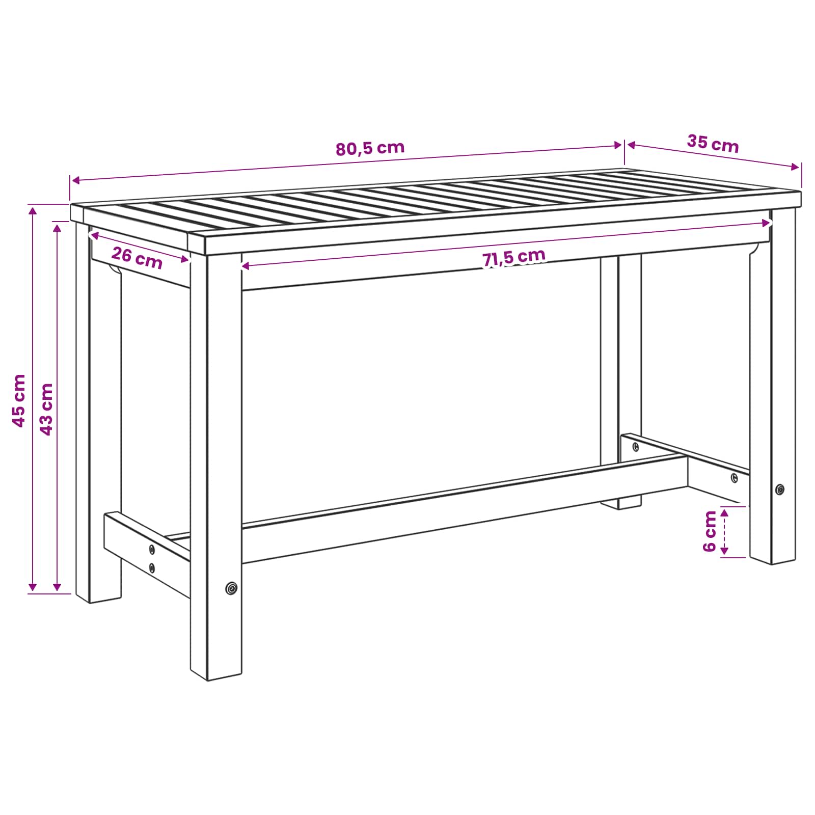 Tuinbank 80,5 x 35 x 45 cm Massief Acaciahout Witgewassen
