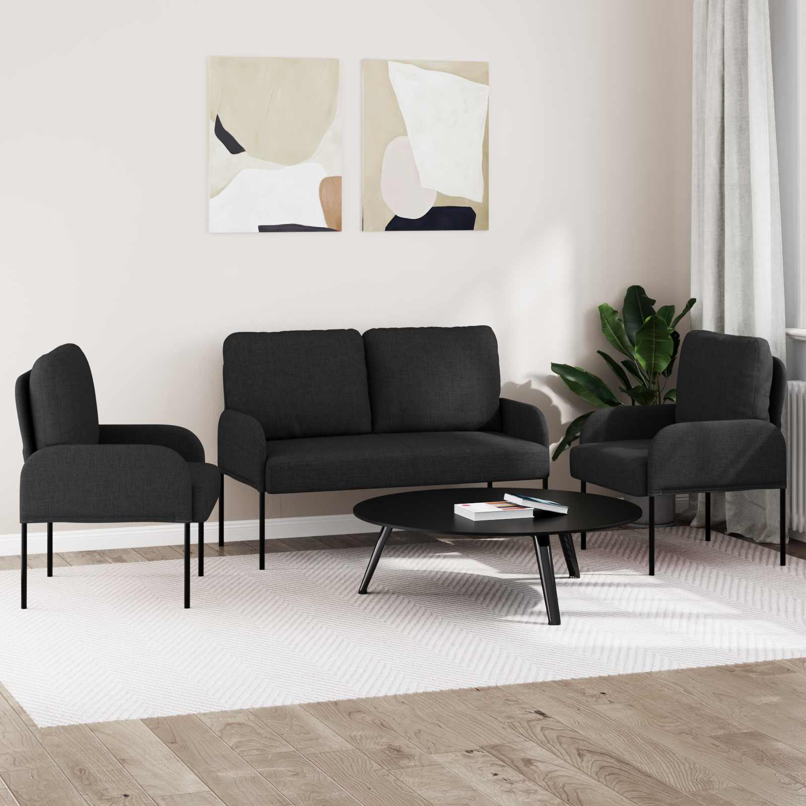 Sofa-Sets 3 st Zwart Multiplex