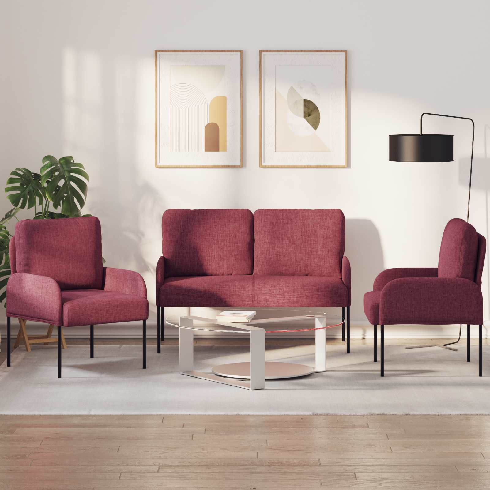 Sofa-Sets 3 st Wijnrood Multiplex