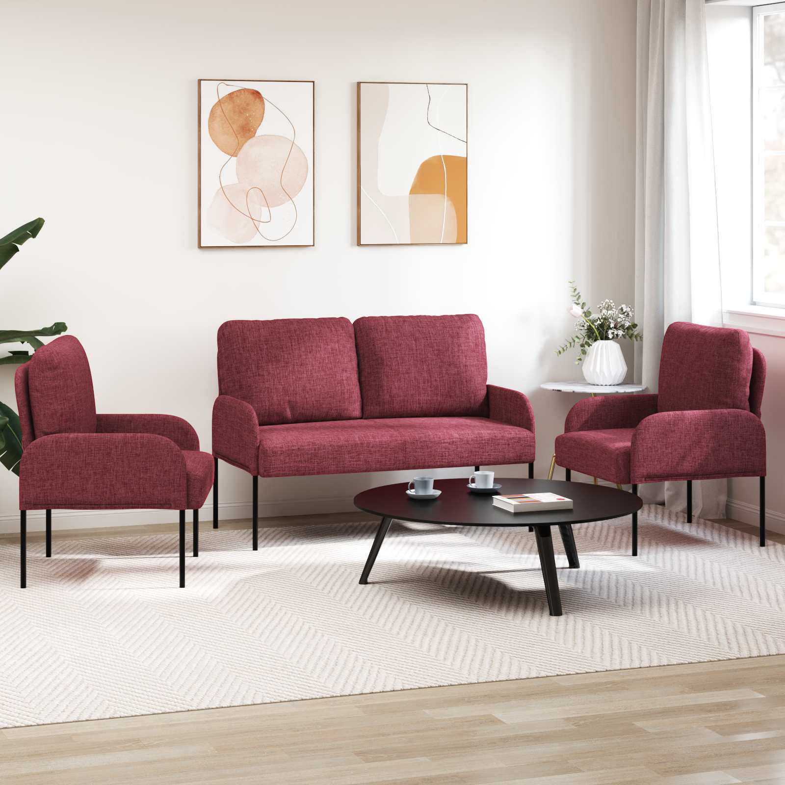 Sofa-Sets 3 st Wijnrood Multiplex