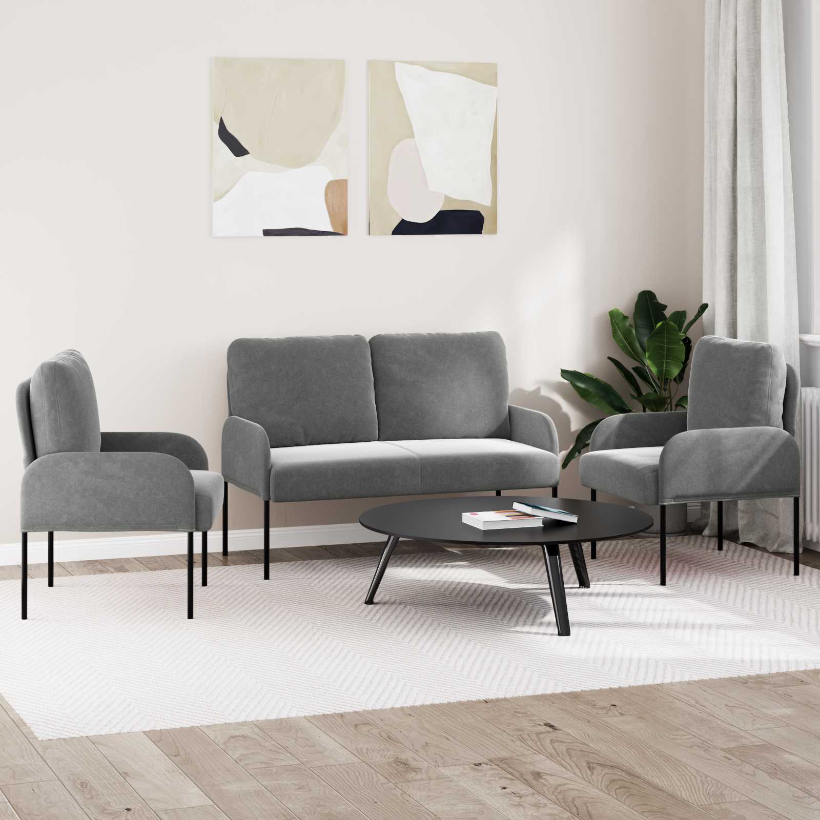 Sofa-Sets 3 st Donkergrijs Multiplex