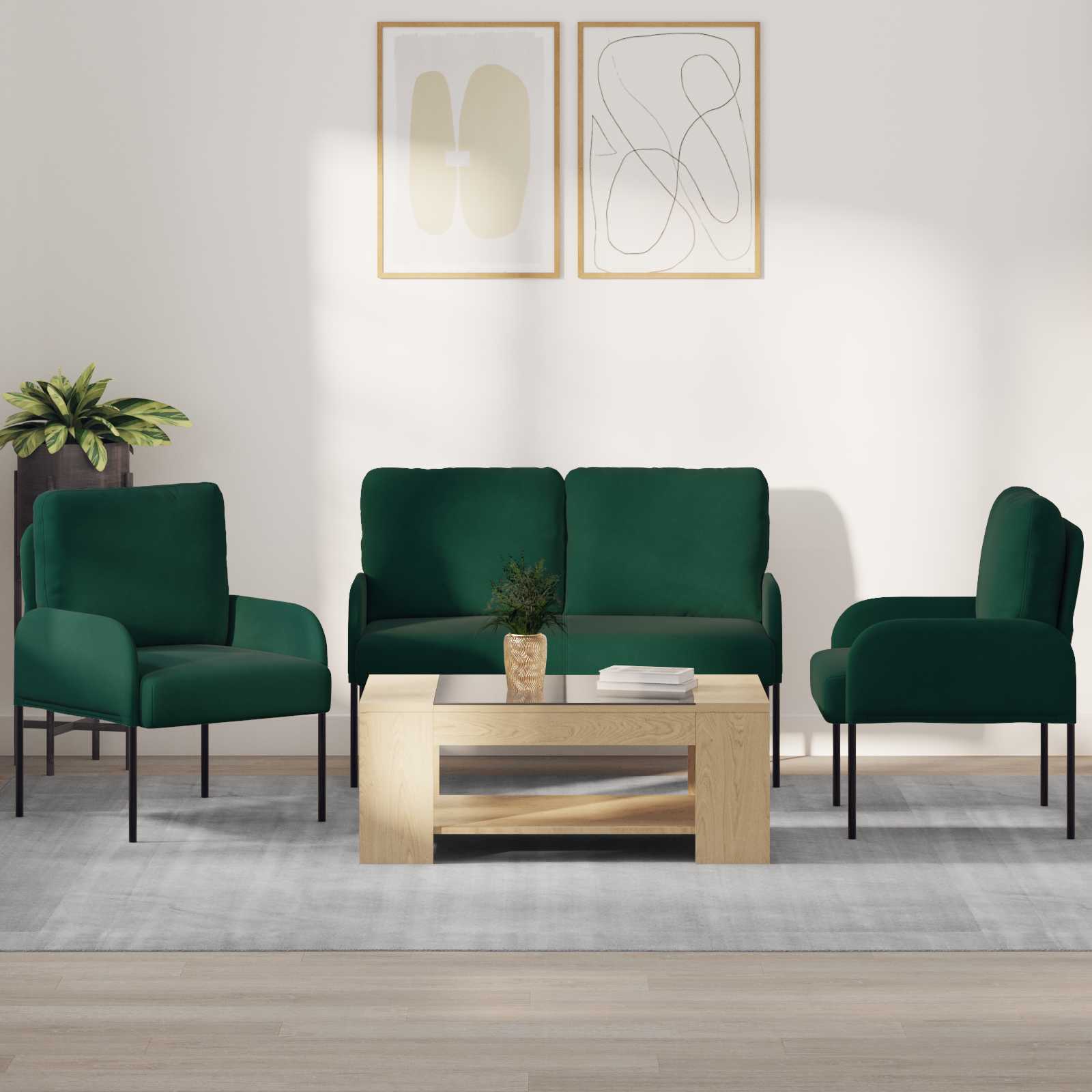 Sofa-Sets 3 st Donkergroen Multiplex
