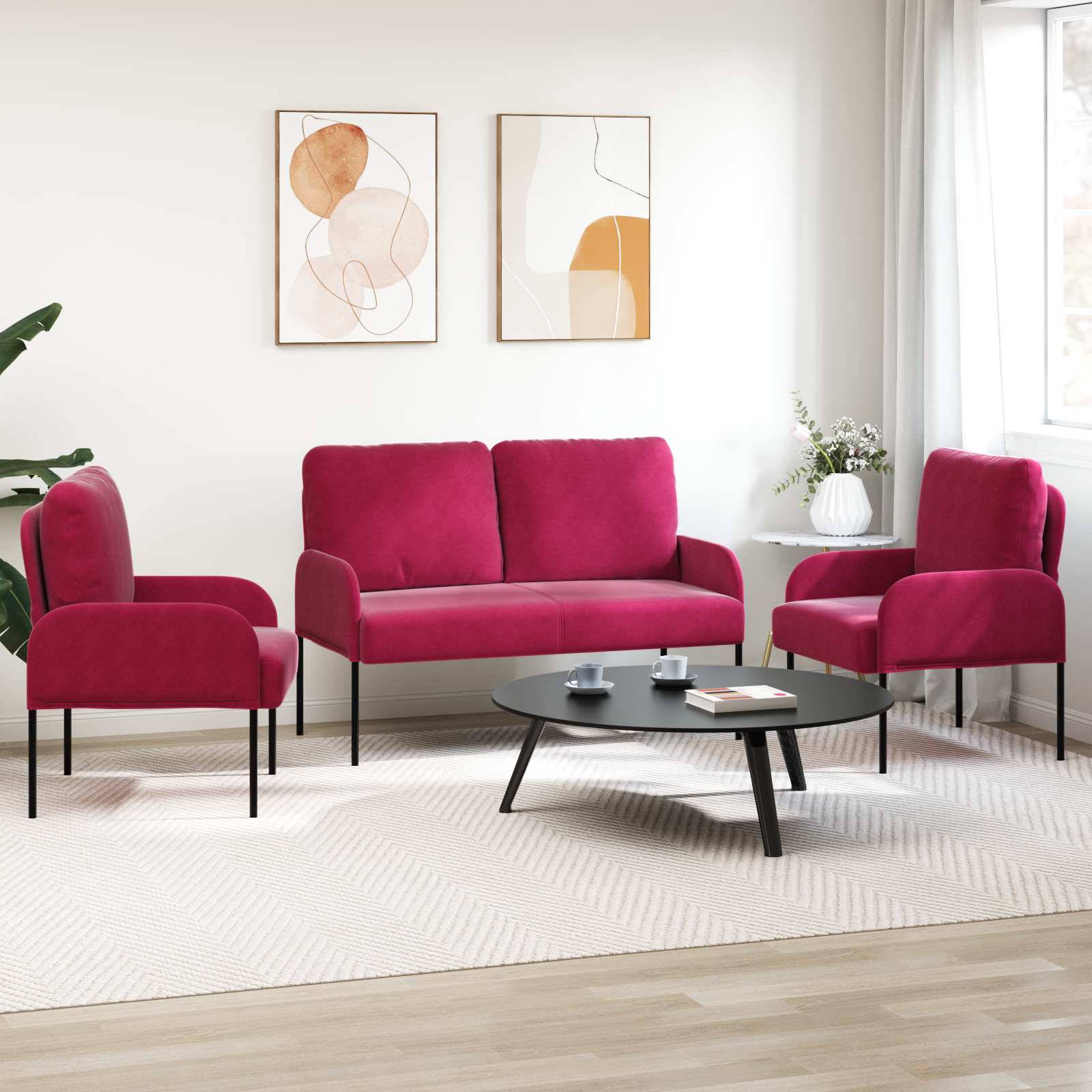 Sofa-Sets 3 st Wijnrood Multiplex
