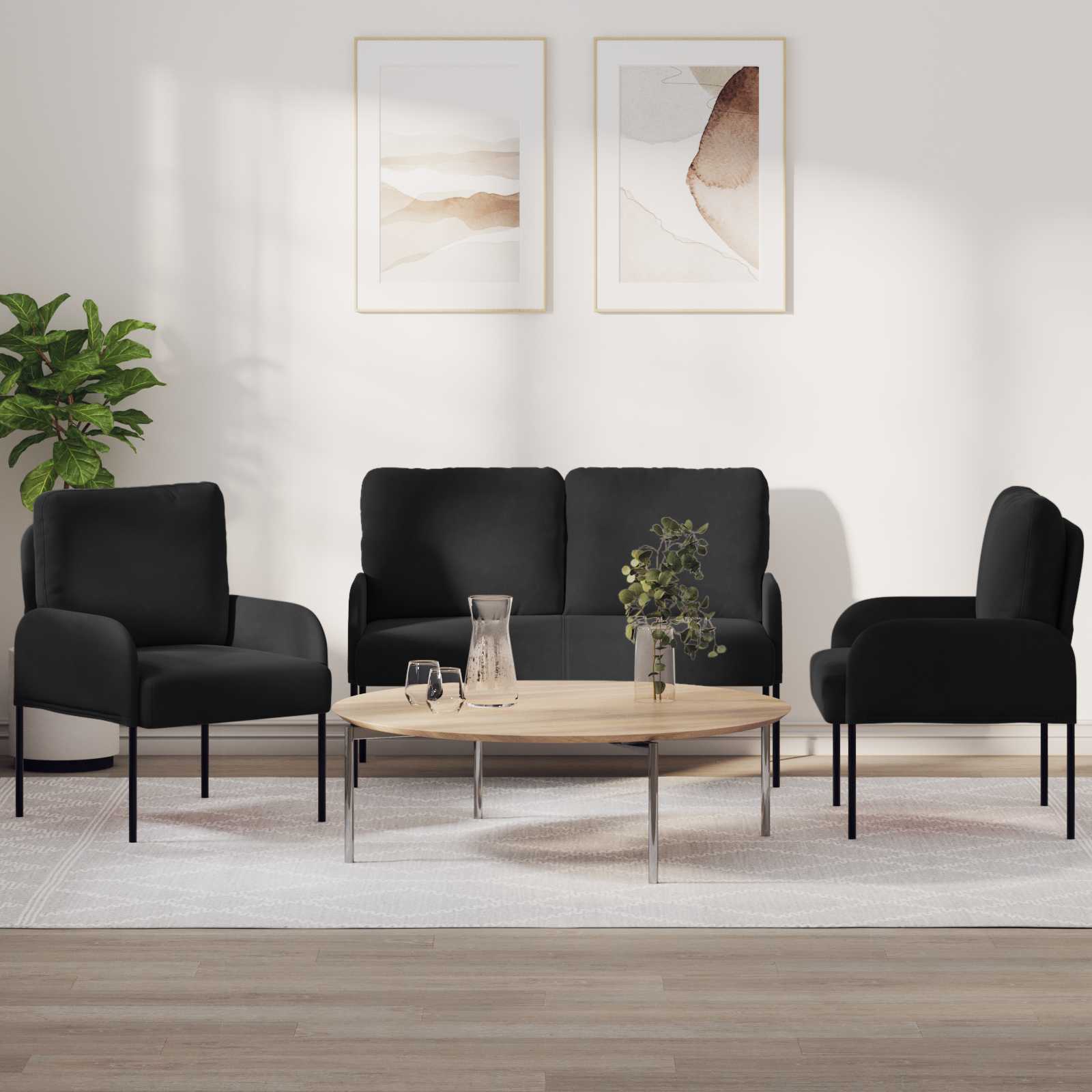 Sofa-Sets 3 st Zwart Multiplex