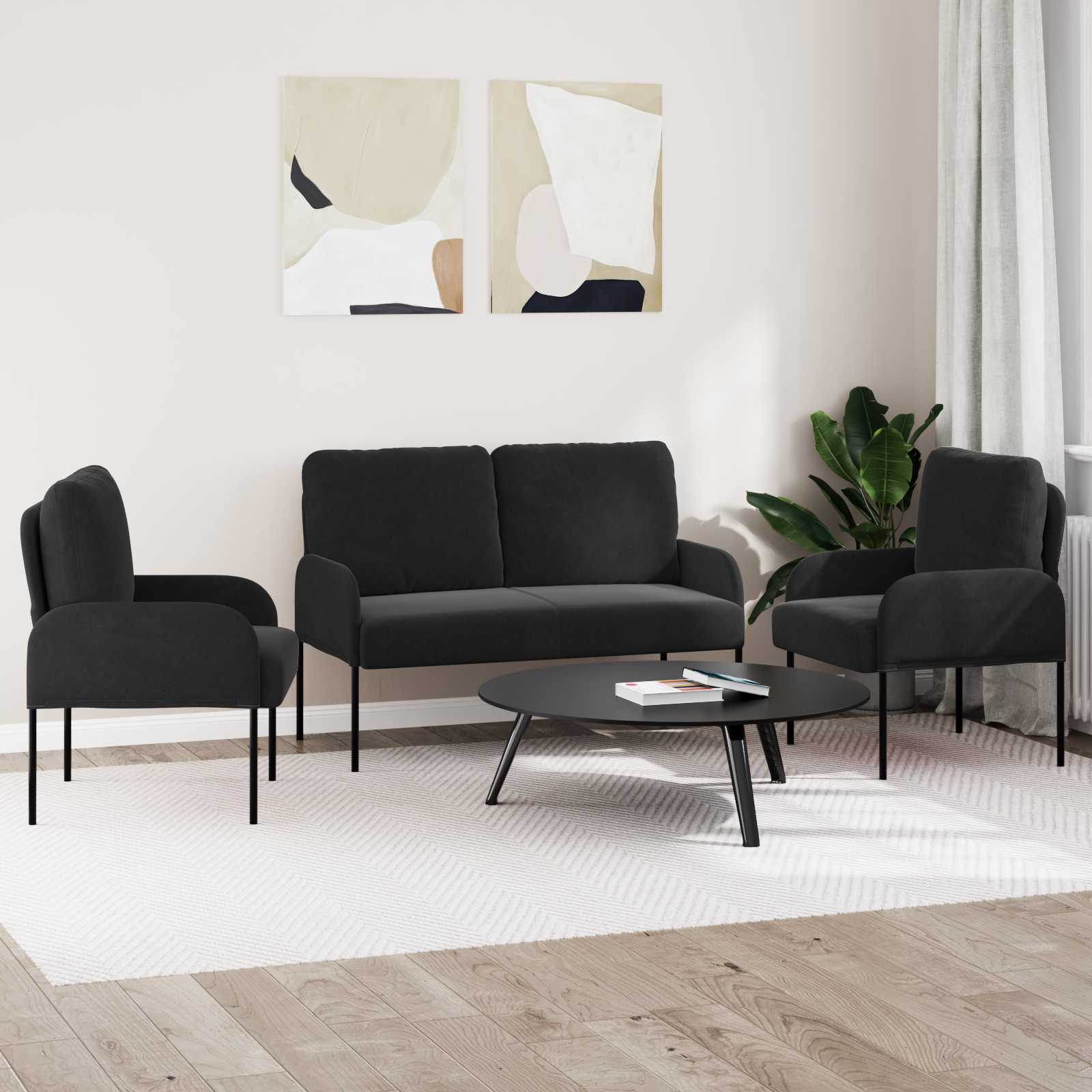 Sofa-Sets 3 st Zwart Multiplex
