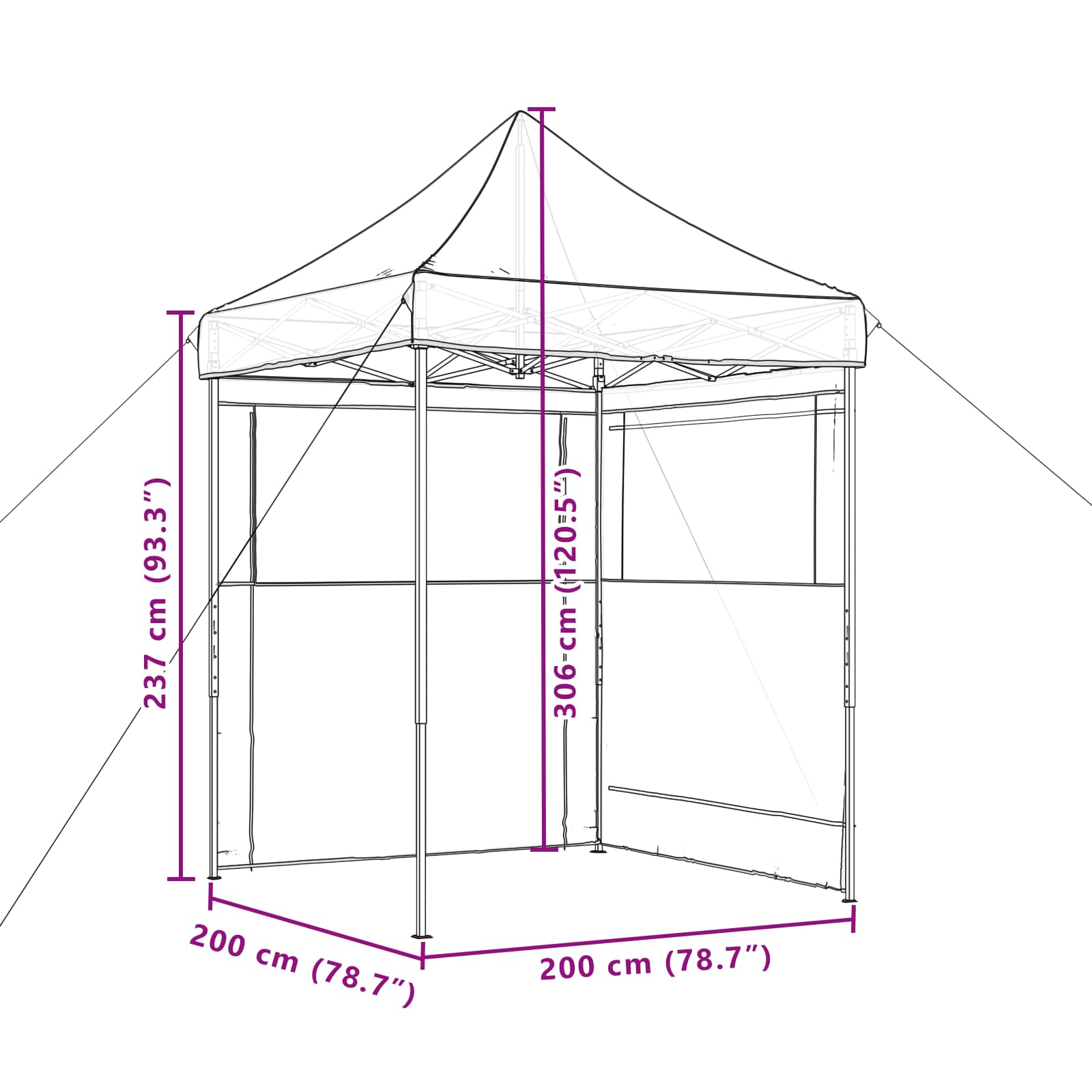 Partytent Bordeauxrood 200 x 200 x 306 cm Oxford Stof