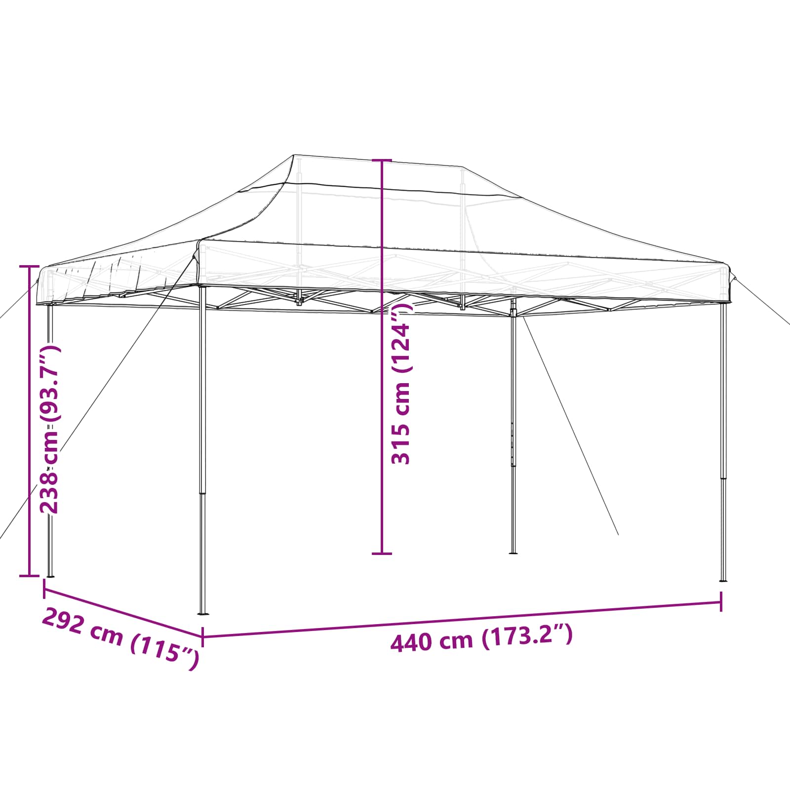 Partytent Bordeauxrood 292 x 440 x 315 cm Oxford Stof
