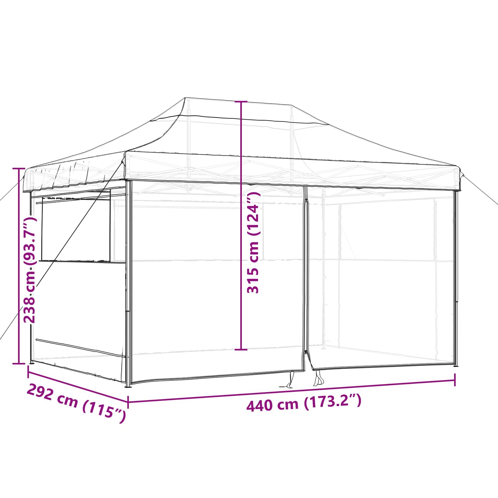 Partytent Zwart 292 x 440 x 315 cm Oxford Stof