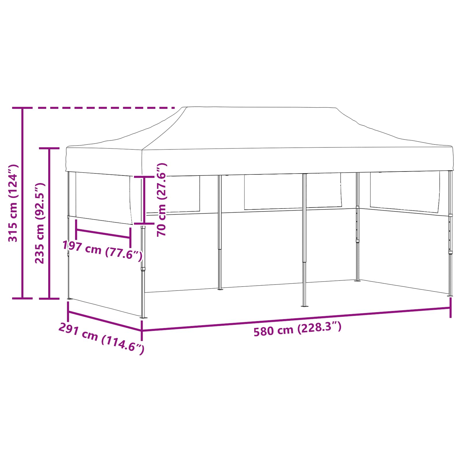 Partytent Antraciet 291 x 580 x 315 cm Oxford Stof