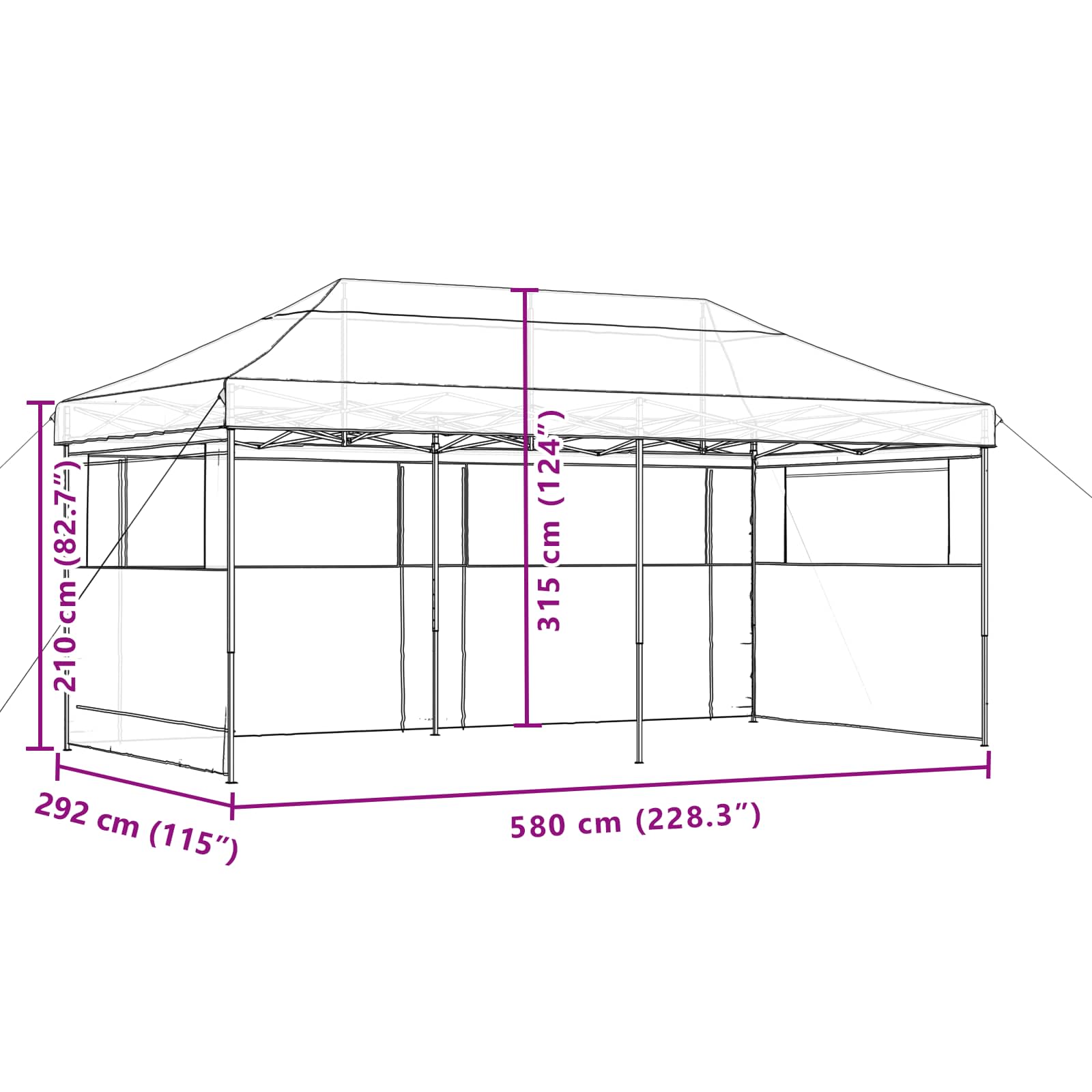 Partytent Zwart 292 x 580 x 315 cm Oxford Stof