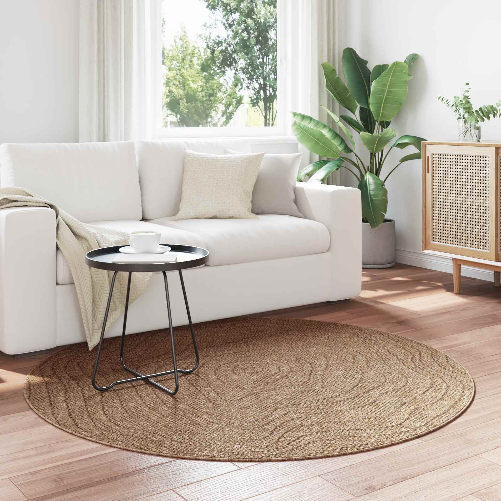 Vloerkleden Rond Moiré AGIRA Naturel Ø 160 CM Polyester