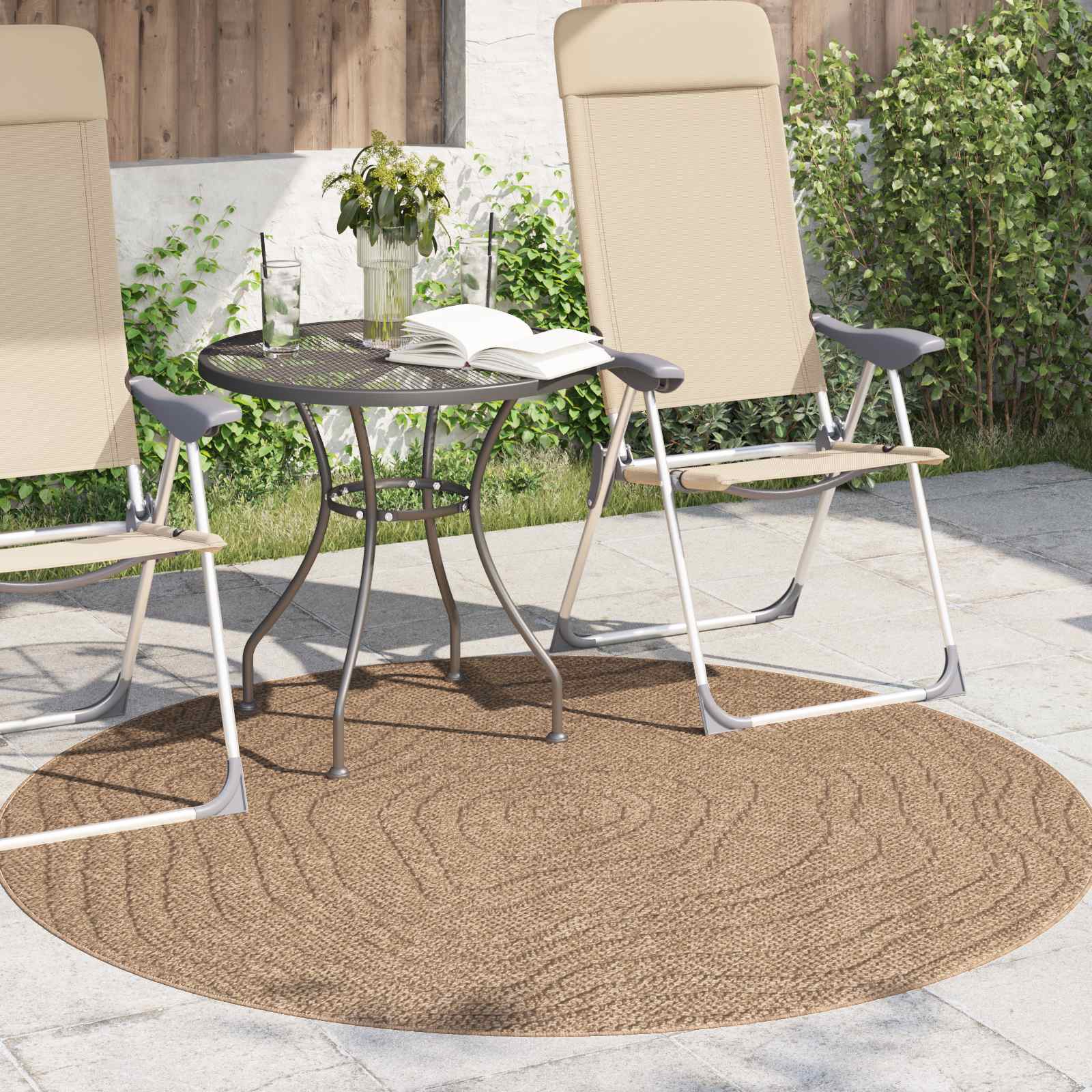 Vloerkleden Rond Moiré AGIRA Naturel Ø 200 CM Polyester