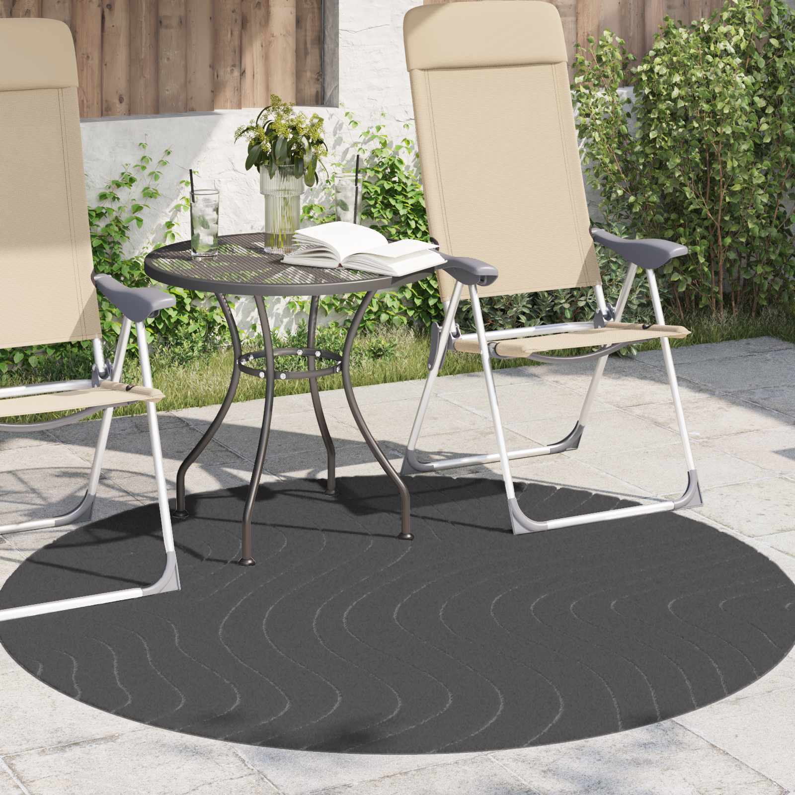 Vloerkleden Rond PALMERAS Antraciet Ø 120 CM Polyester