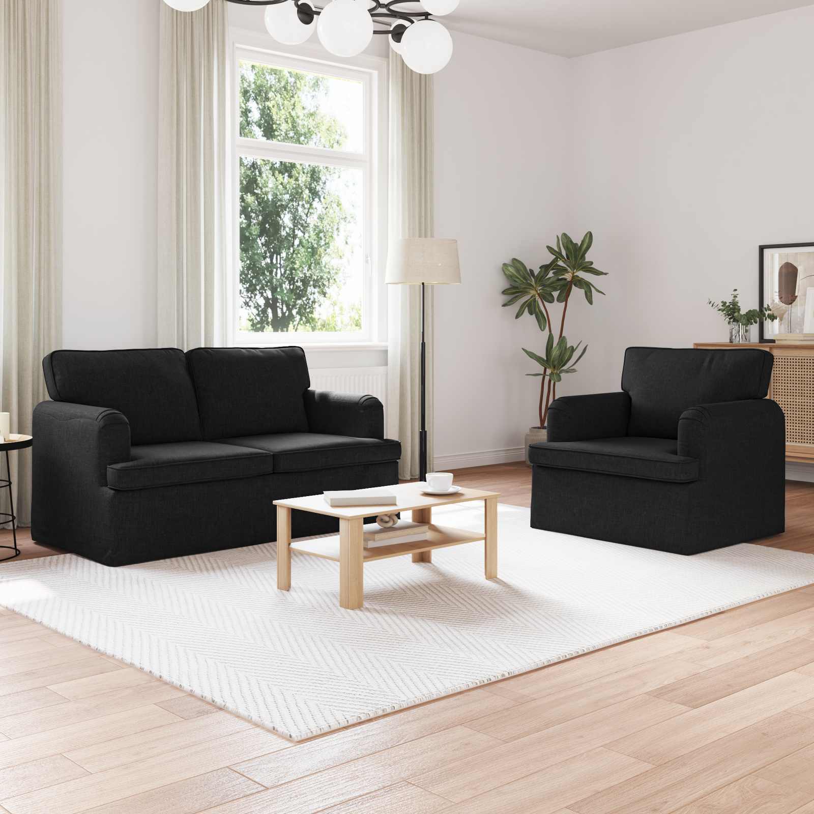 Bankstel 2 st Zwart Stof