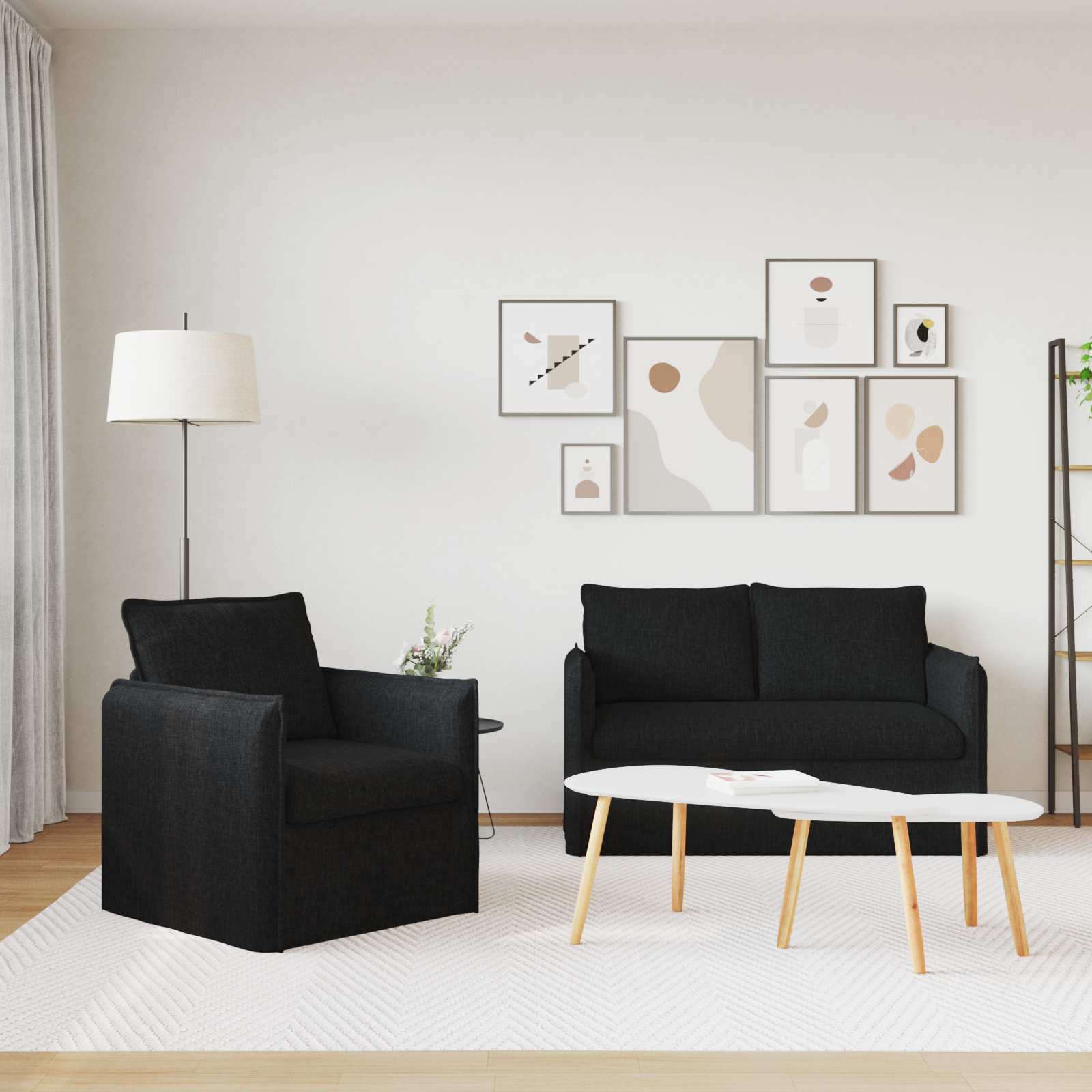 Bankstel 2 st Zwart Stof