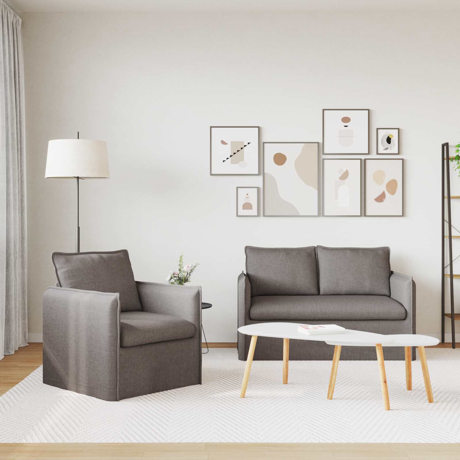 Bankstel 2 st Taupe Stof