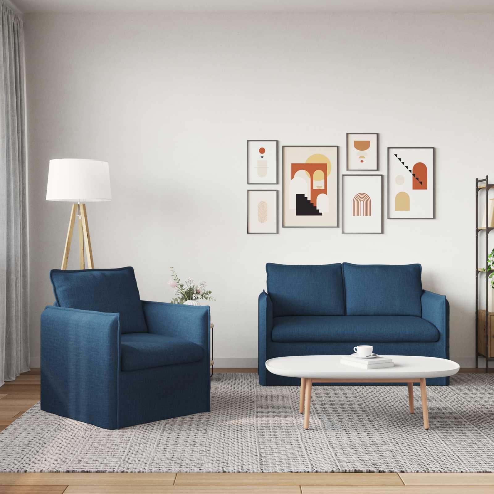 Bankstel 2 st Blauw Stof