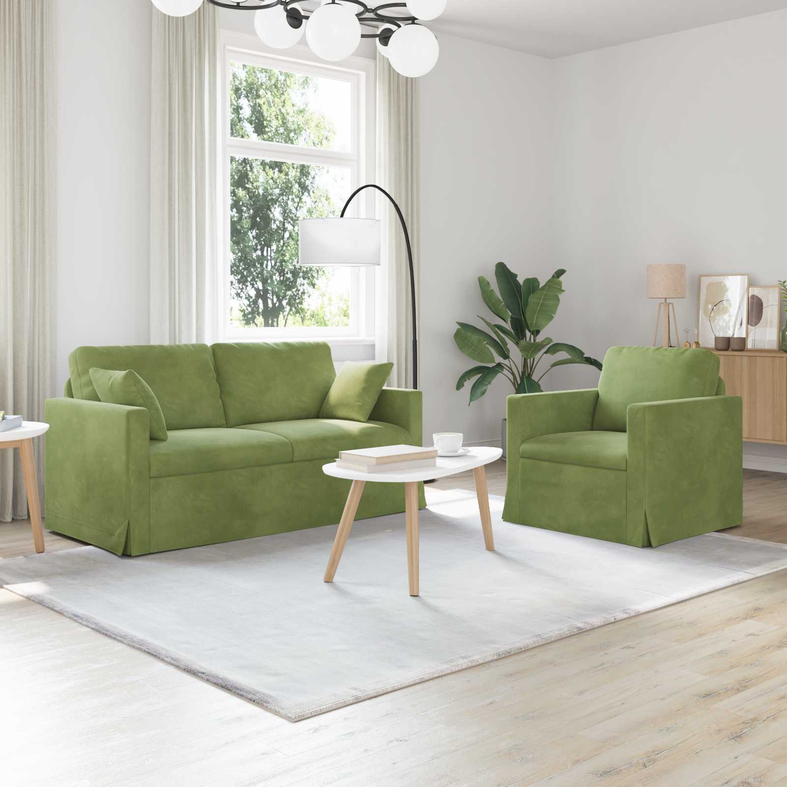 Bankstel 2 st Lichtgroen Fluweel