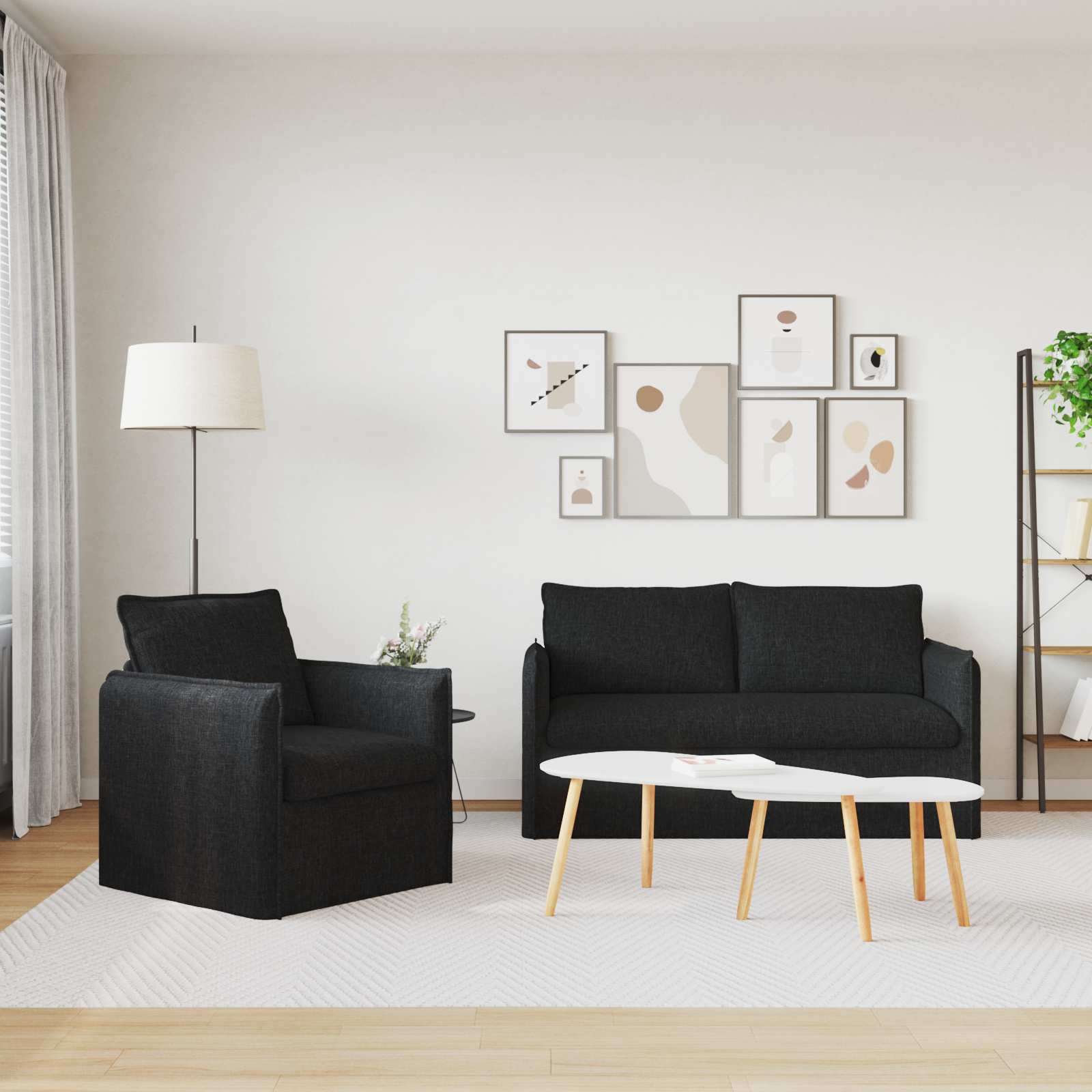 Bankstel 2 st Zwart Stof