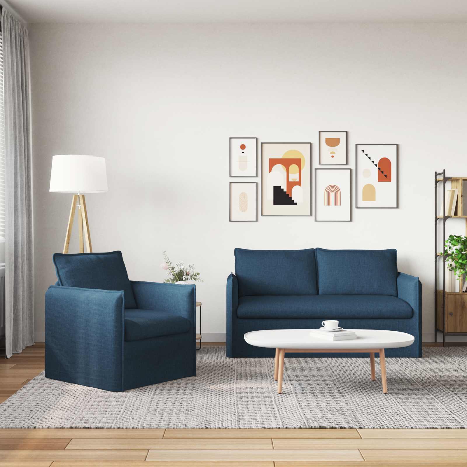 Bankstel 2 st Blauw Stof