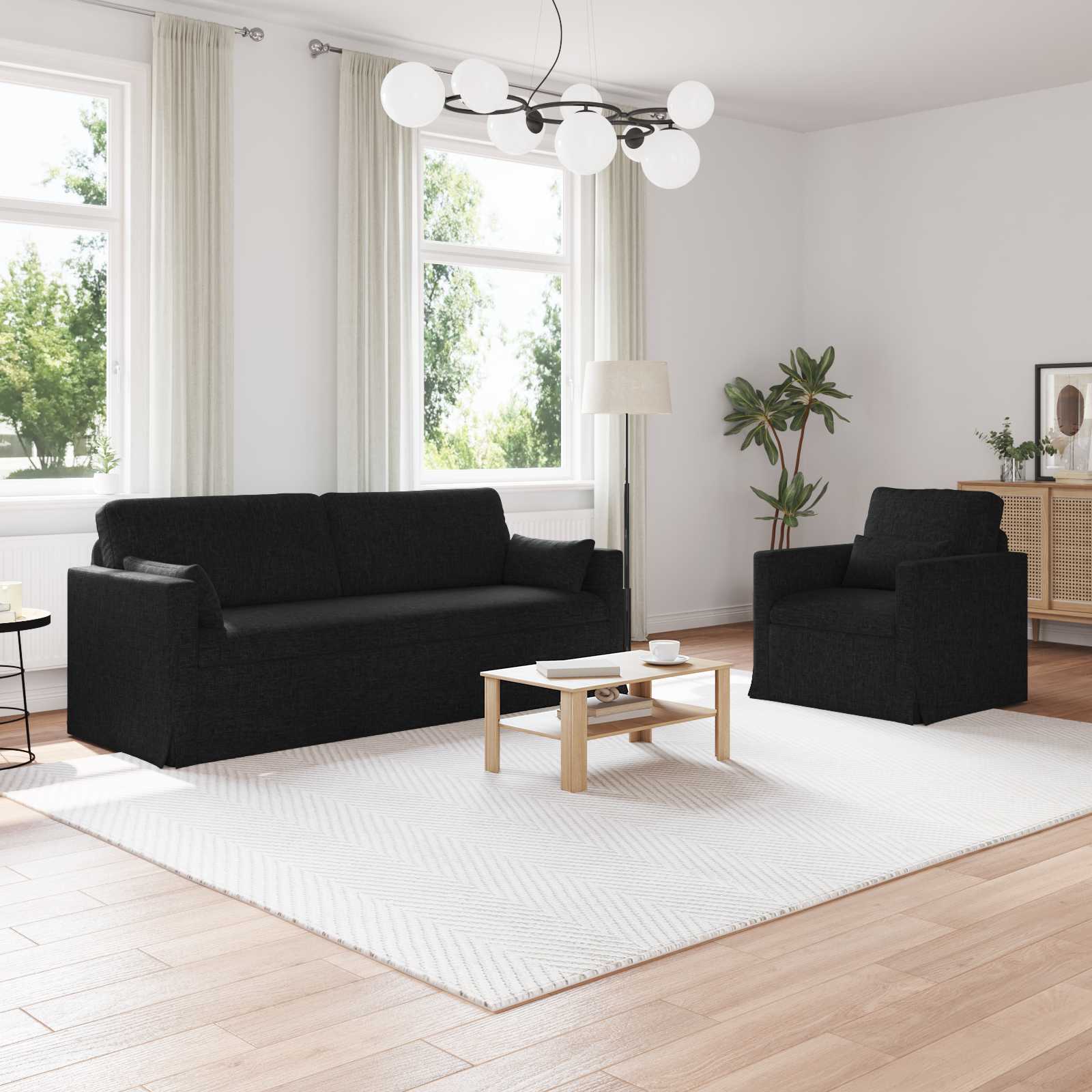 Bankstel 2 st Zwart Stof