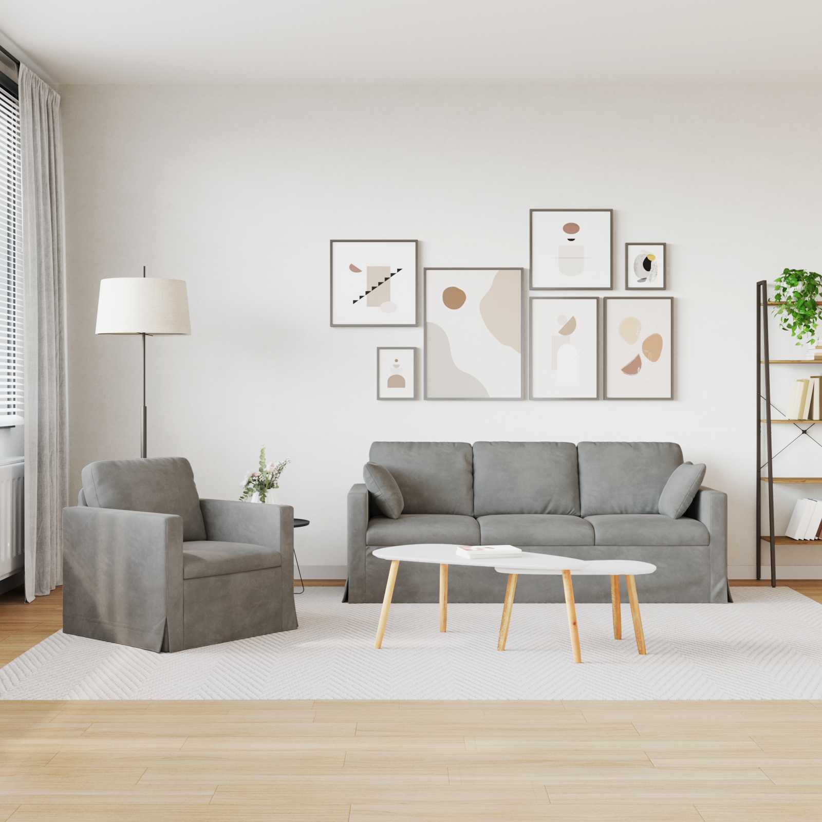 Bankstel 2 st Lichtgrijs Fluweel