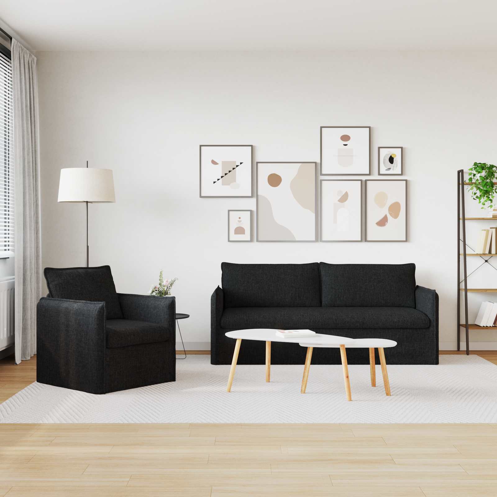 Bankstel 2 st Zwart Stof