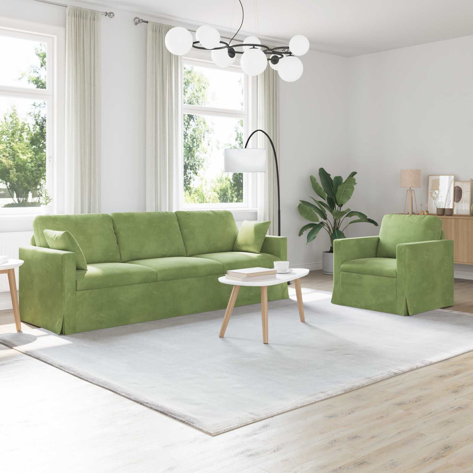 Bankstel 2 st Lichtgroen Fluweel