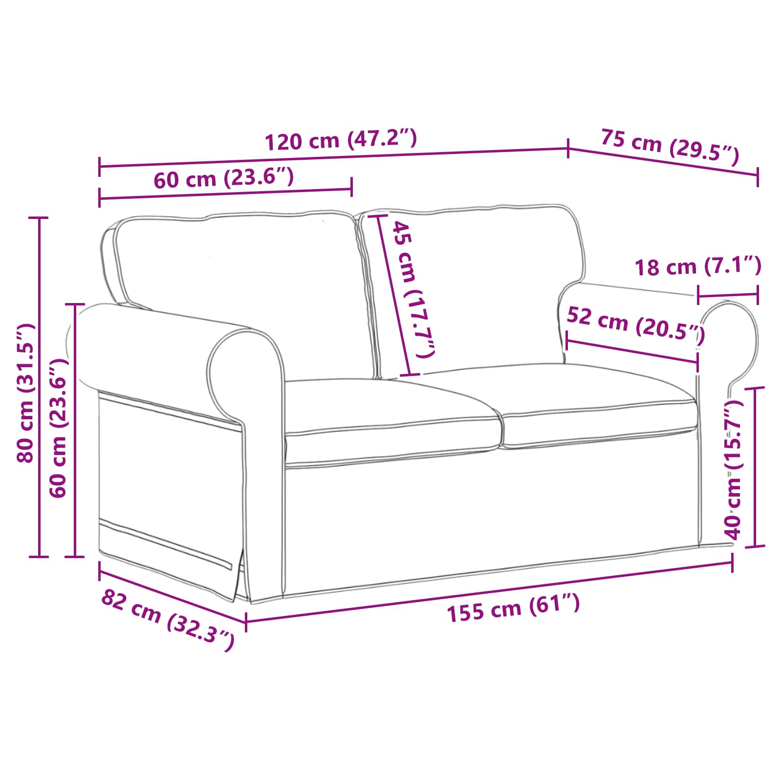Bank Zwart 155 x 82 x 80 cm Stof