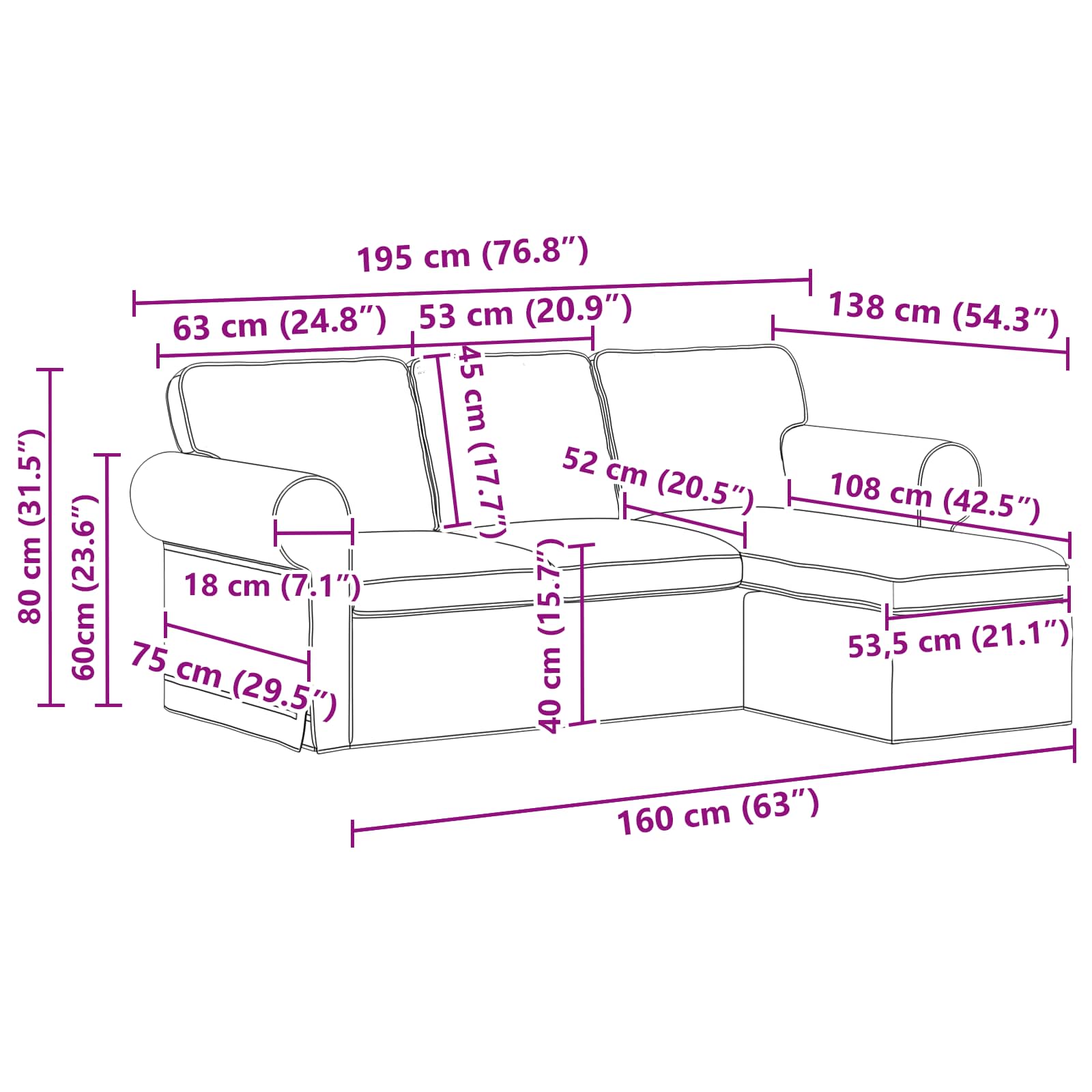Bank Zwart 195 x 138 x 80 cm Stof