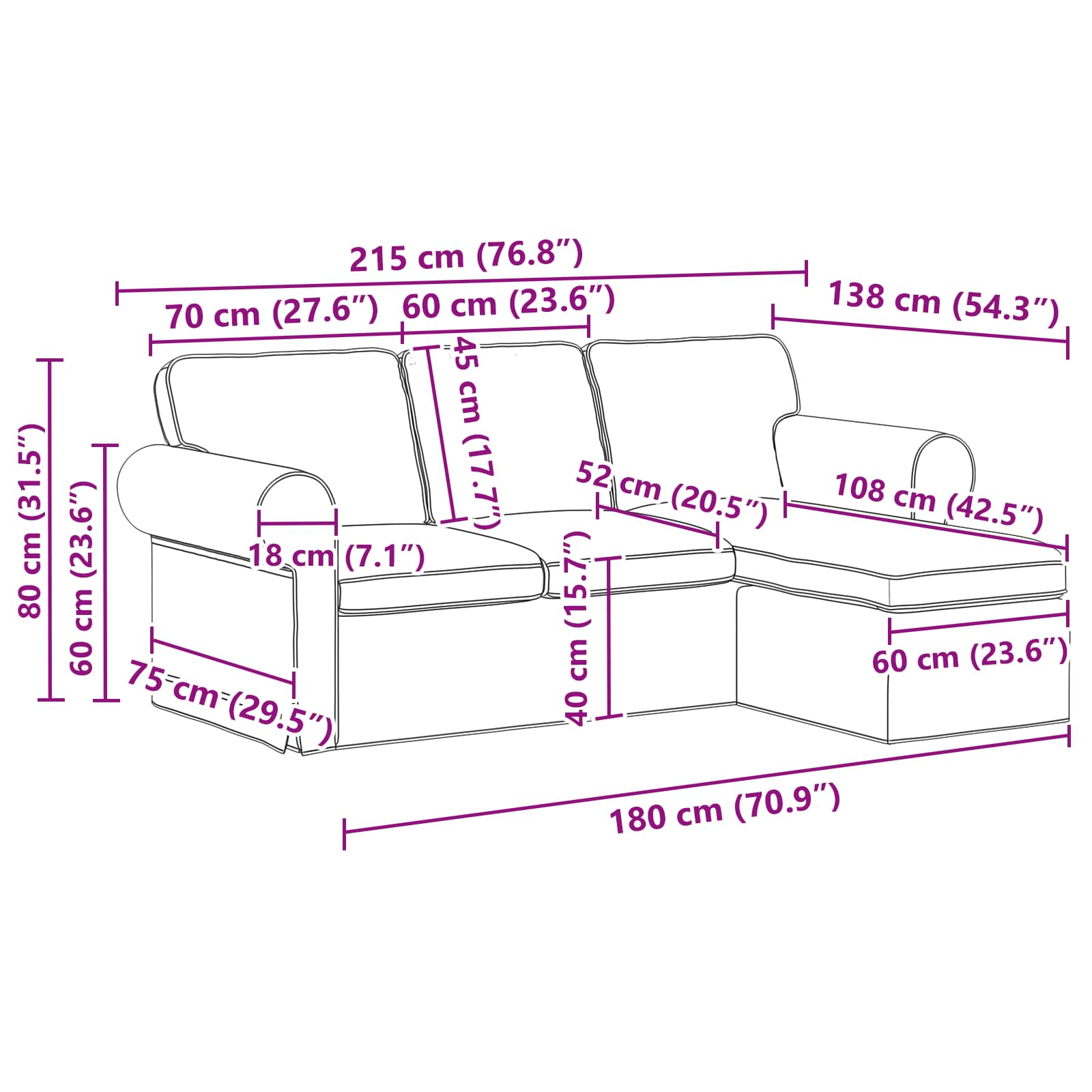 Bank Donkergrijs 215 x 138 x 80 cm Stof