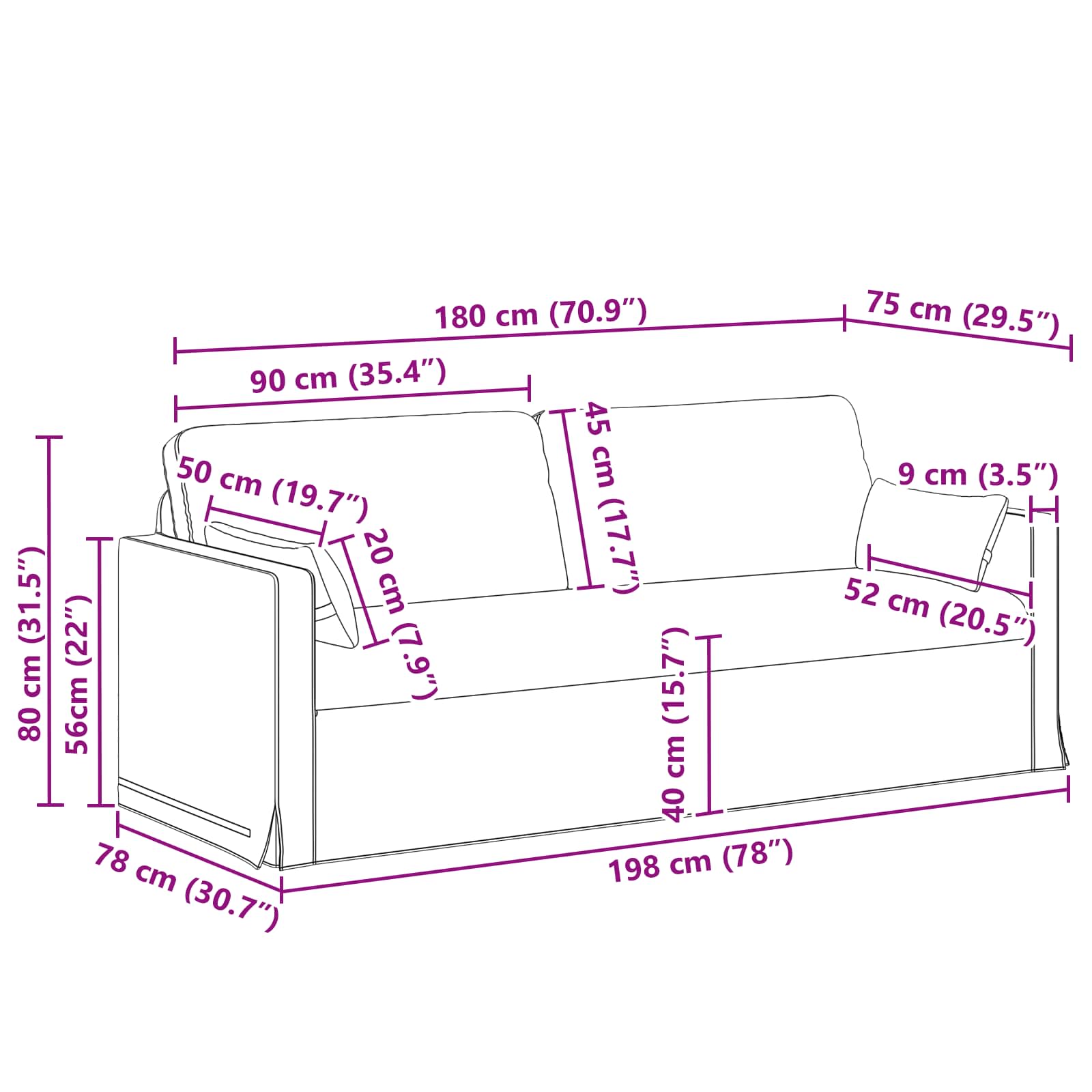 Bank Taupe 198 x 78 x 80 cm Stof