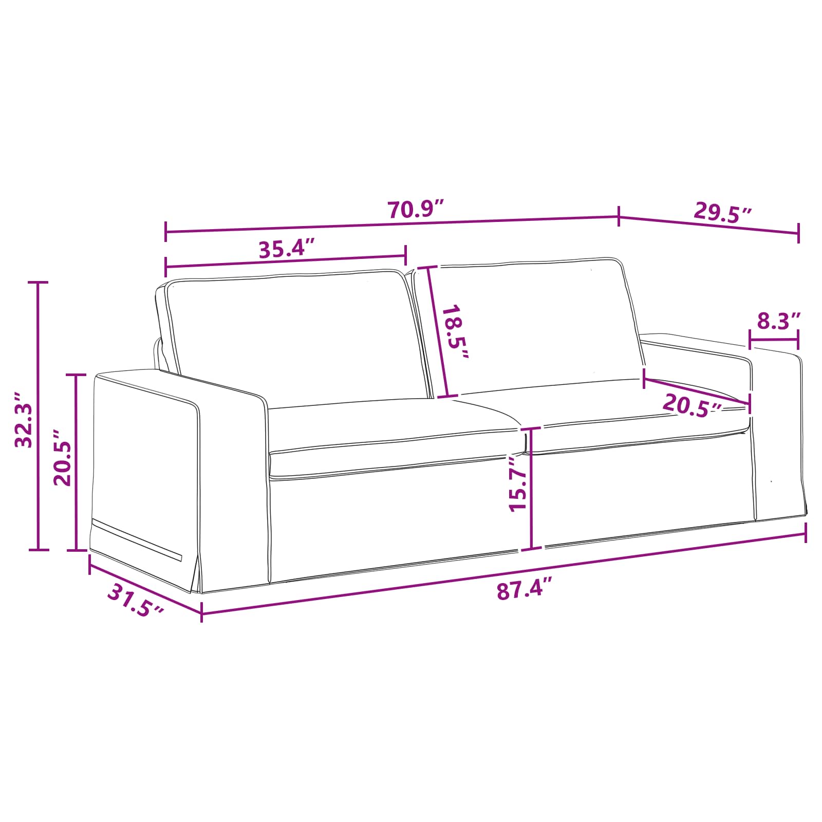 Bank Donkergrijs 222 x 80 x 82 cm Stof